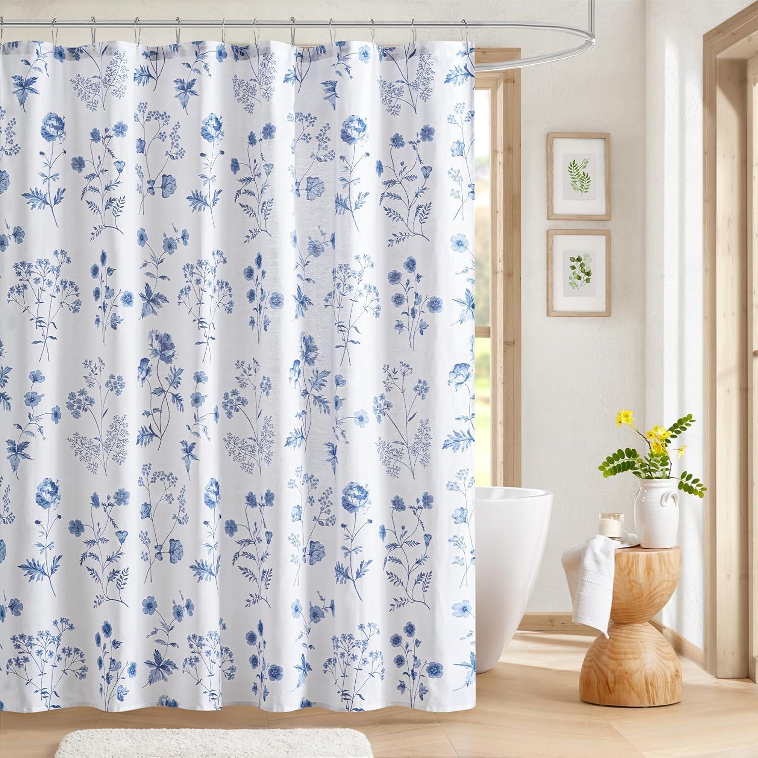 imageMartha Stewart Marthas Garden Shower Curtain Botanical Floral Print Cotton Shower Curtain for Bathroom Spa Quality Modern Shower Curtains Standard Size 72x84 BlueGarden Blue