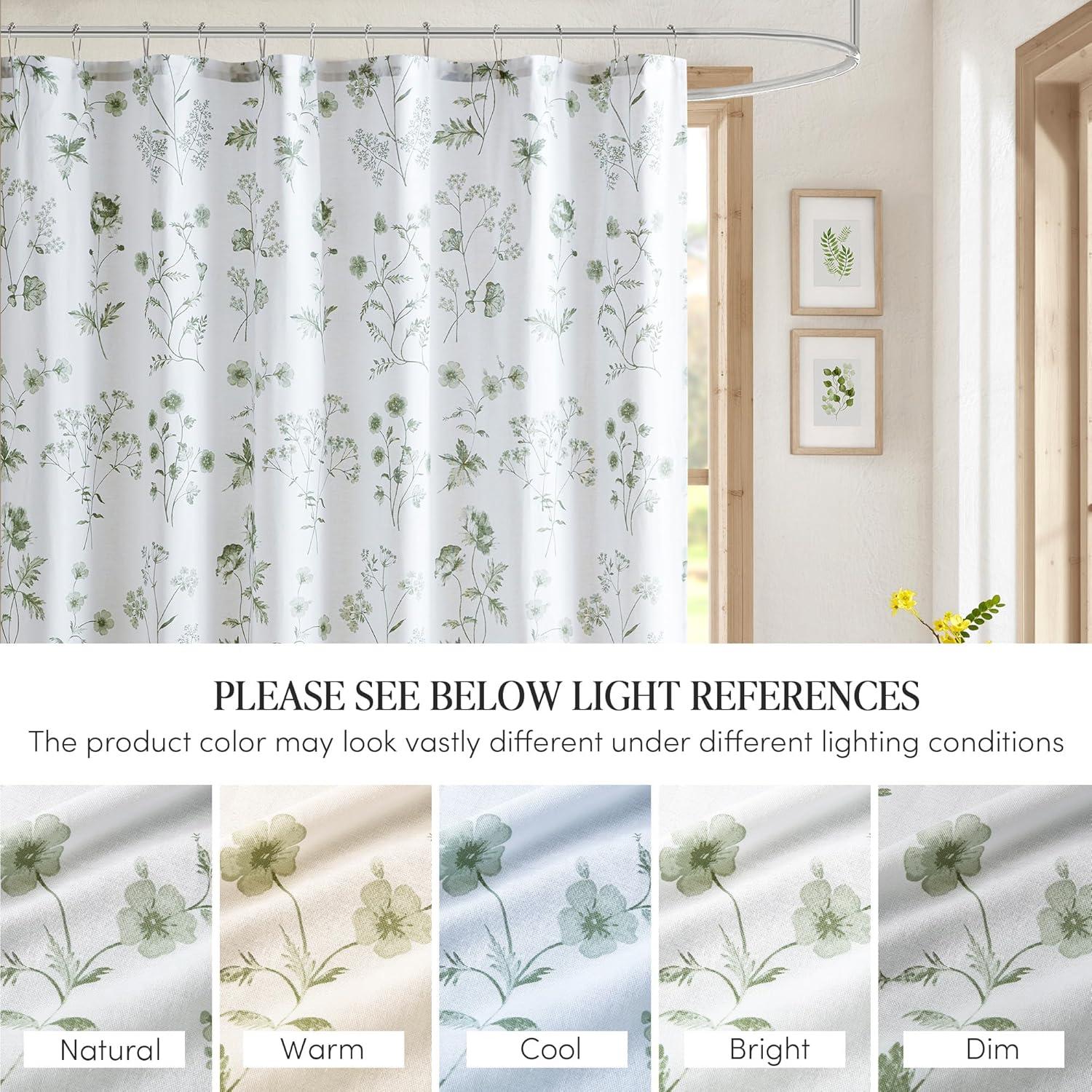 imageMartha Stewart Marthas Garden Shower Curtain Botanical Floral Print Cotton Shower Curtain for Bathroom Spa Quality Modern Shower Curtains Standard Size 72x84 BlueGarden Green