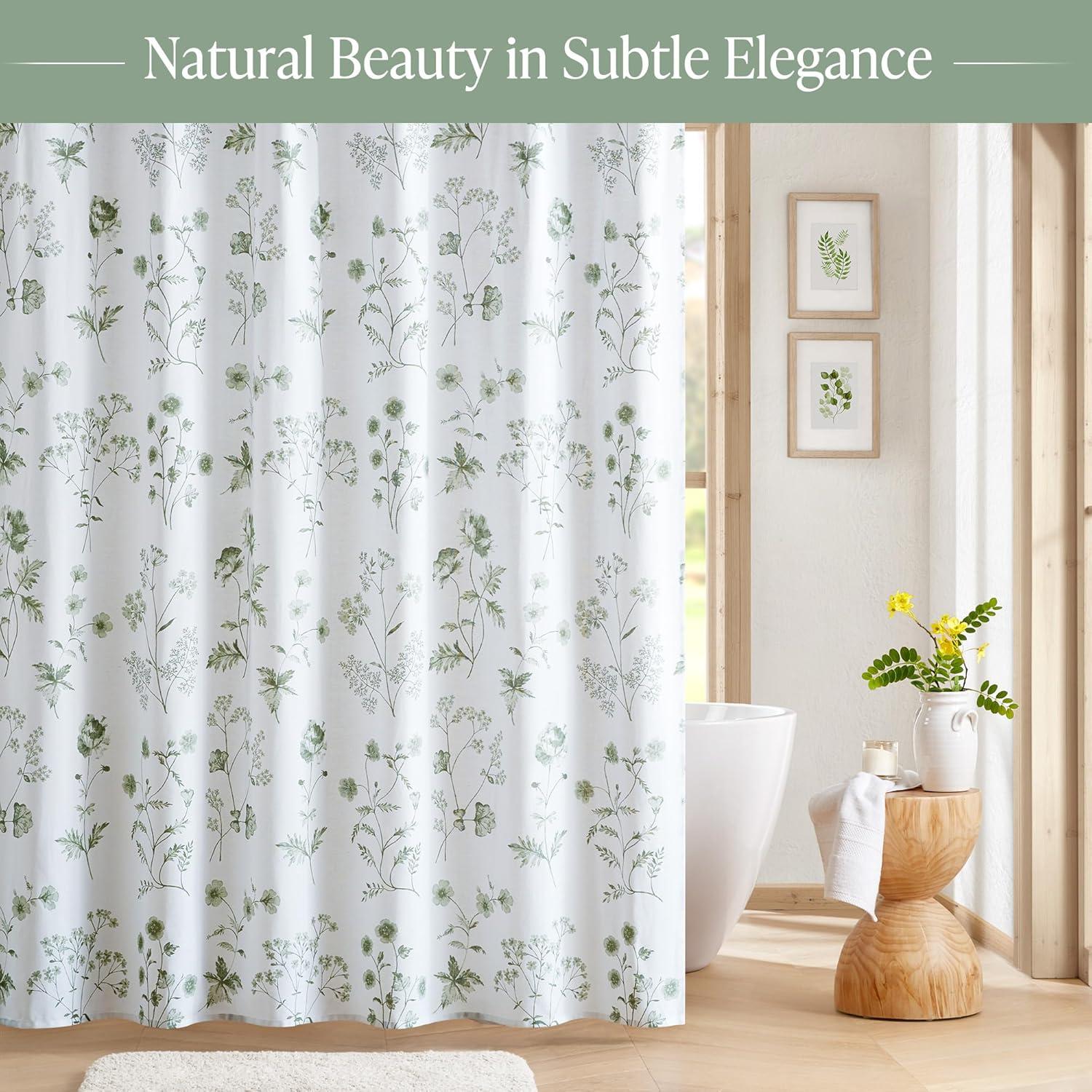 imageMartha Stewart Marthas Garden Shower Curtain Botanical Floral Print Cotton Shower Curtain for Bathroom Spa Quality Modern Shower Curtains Standard Size 72x84 BlueGarden Green