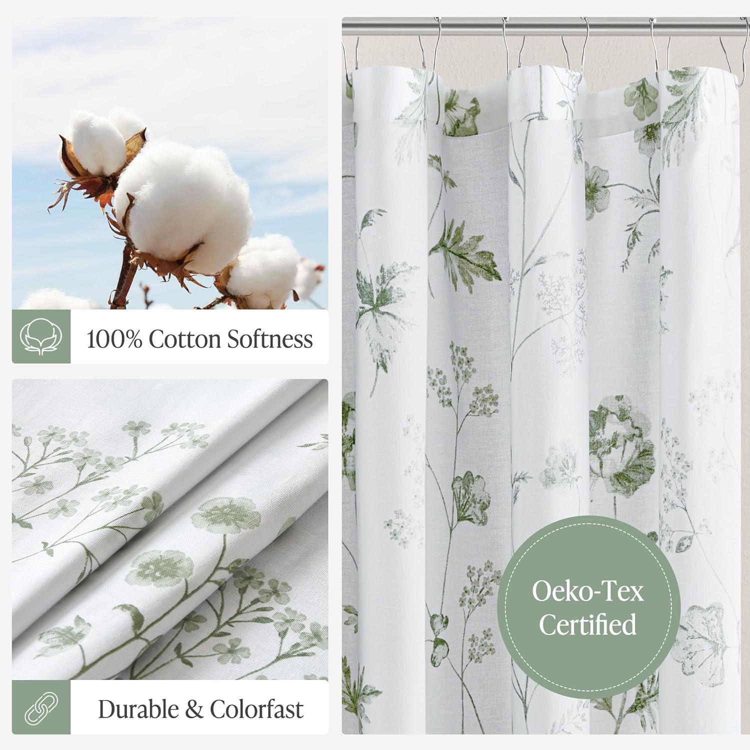 imageMartha Stewart Marthas Garden Shower Curtain Botanical Floral Print Cotton Shower Curtain for Bathroom Spa Quality Modern Shower Curtains Standard Size 72x84 BlueGarden Green