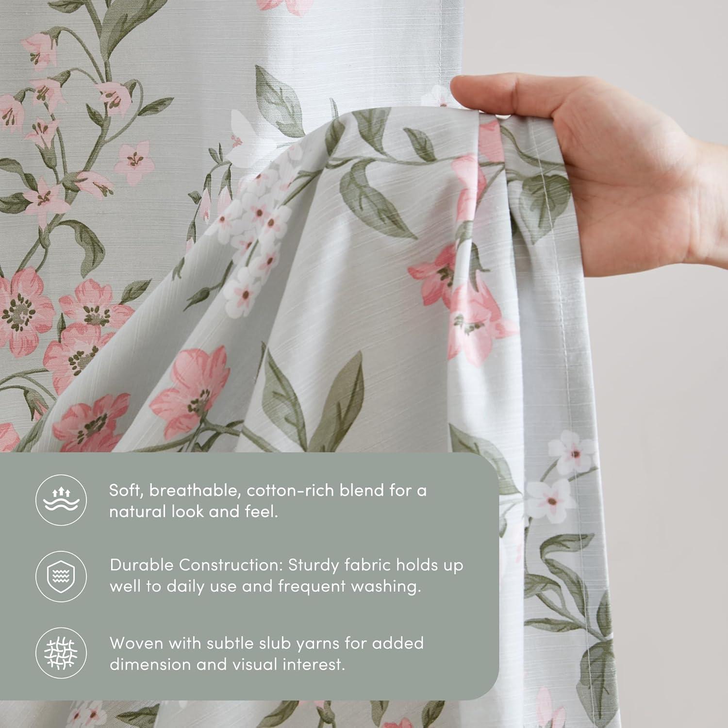 imageMartha Stewart Marthas Garden Shower Curtain Botanical Floral Print Cotton Shower Curtain for Bathroom Spa Quality Modern Shower Curtains Standard Size 72x84 BlueMeadow Green