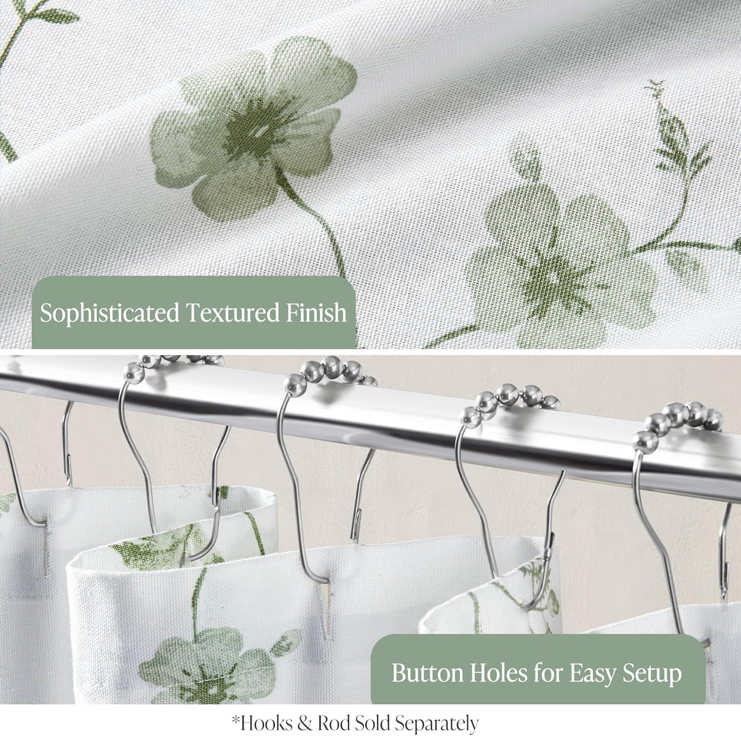 imageMartha Stewart Marthas Garden Shower Curtain Botanical Floral Print Cotton Shower Curtain for Bathroom Spa Quality Modern Shower Curtains Standard Size 72x84 BlueGarden Green
