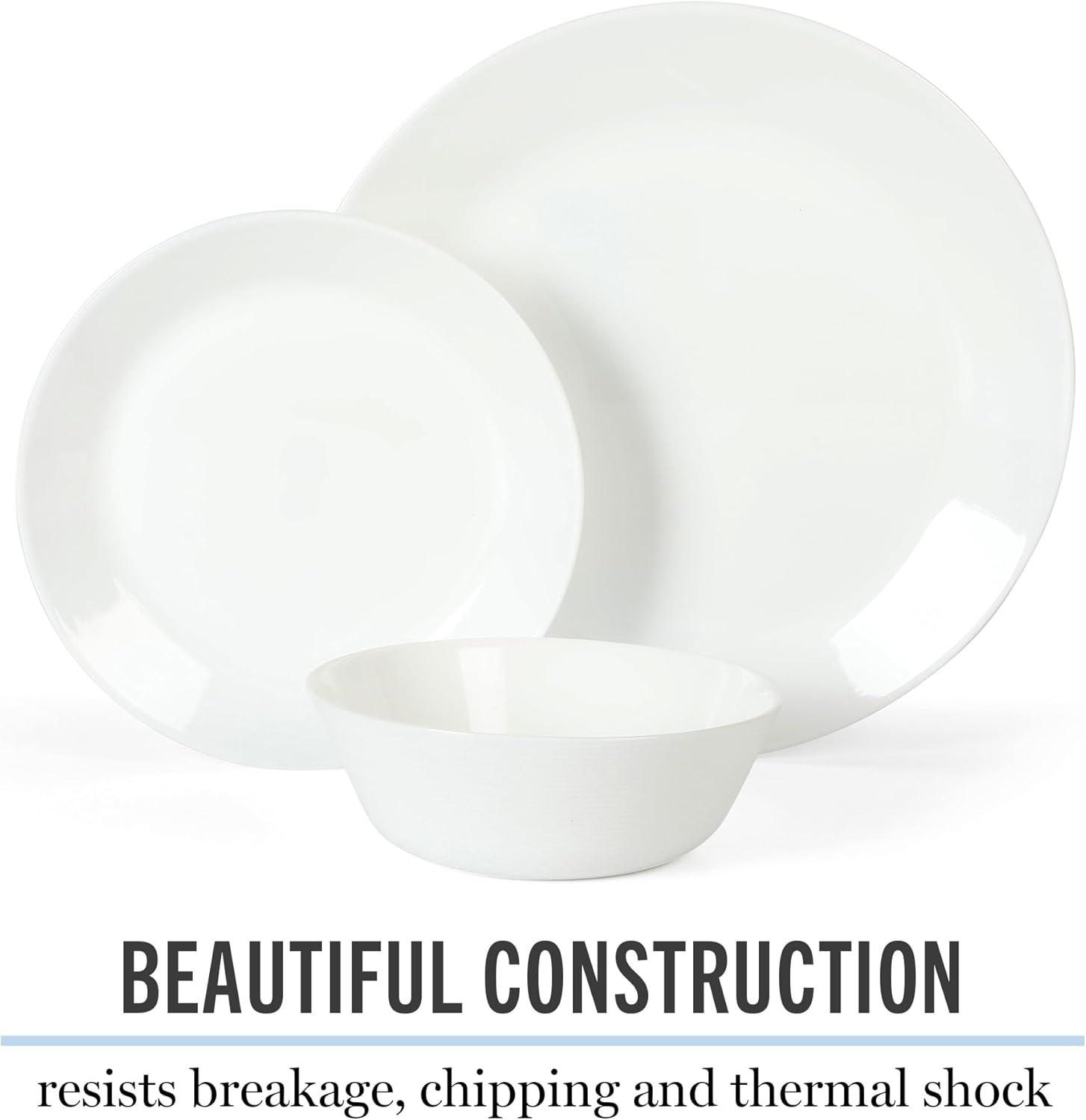 imageMartha Stewart Opalton 18Piece Dinnerware Set Chip and Break Resistant Opal Glass Plates and Bowls Lightweight White Dinner Set for 6 Microwave and Dishwasher Safe
