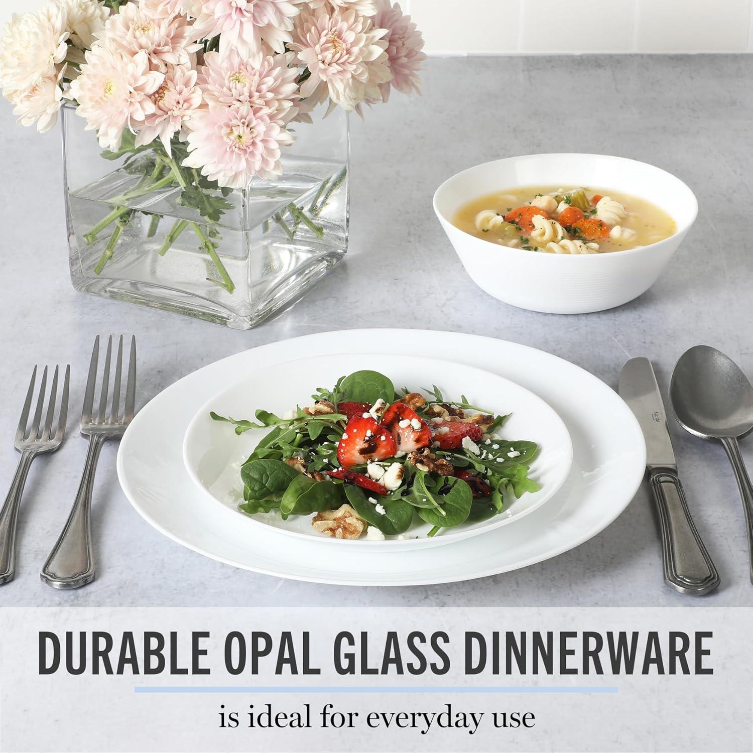 imageMartha Stewart Opalton 18Piece Dinnerware Set Chip and Break Resistant Opal Glass Plates and Bowls Lightweight White Dinner Set for 6 Microwave and Dishwasher Safe