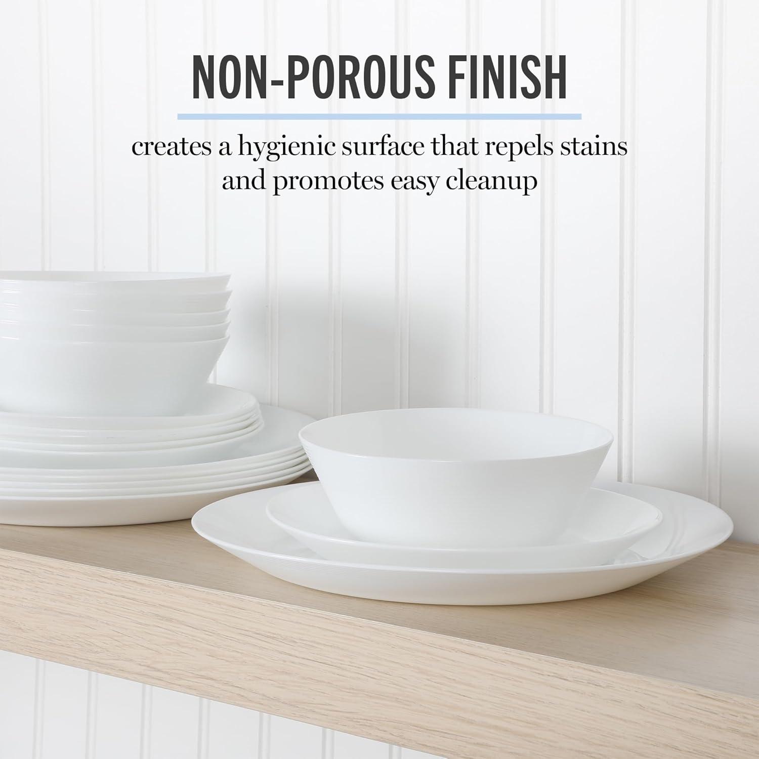 imageMartha Stewart Opalton 18Piece Dinnerware Set Chip and Break Resistant Opal Glass Plates and Bowls Lightweight White Dinner Set for 6 Microwave and Dishwasher Safe