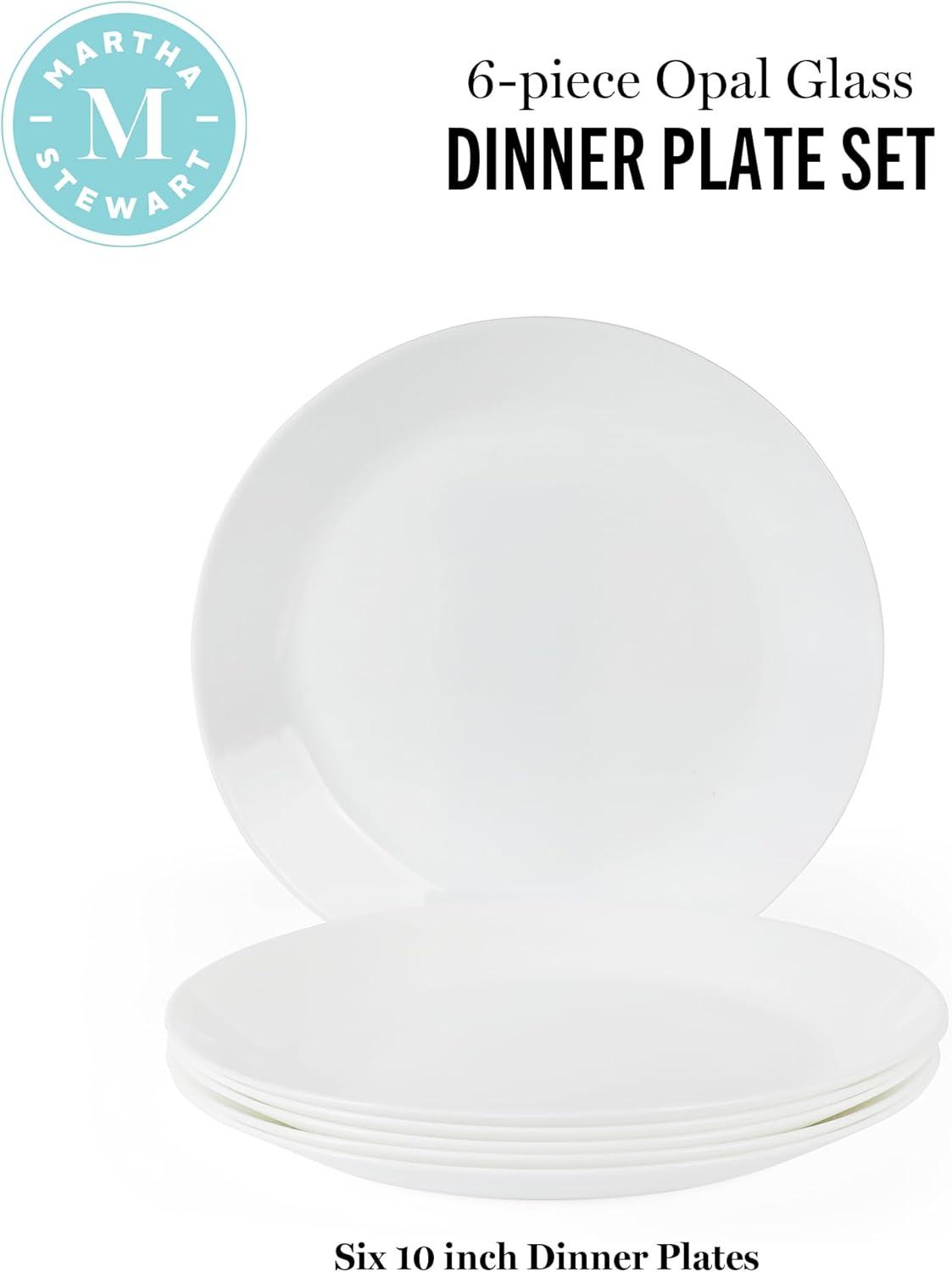 imageMartha Stewart Opalton 6Piece 10Inch Dinner Plates Chip and Break Resistant Opal Glass Plates Durable and Lightweight Dinnerware Set for Everyday Use