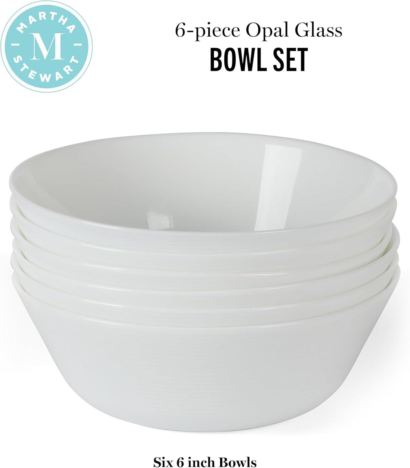 imageMartha Stewart Opalton 6Piece 6Inch Soup and Cereal Bowls Lightweight Chip and Break Resistant Opal Glass Bowls for Everyday Use