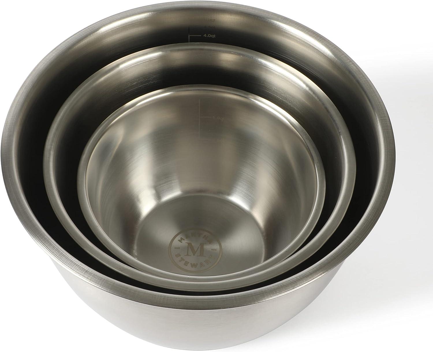 imageMartha Stewart Rhinewell Mirror Polish 6 Piece Stainless Steel Mixing Bowls with Lid and NonSlip Base Grey