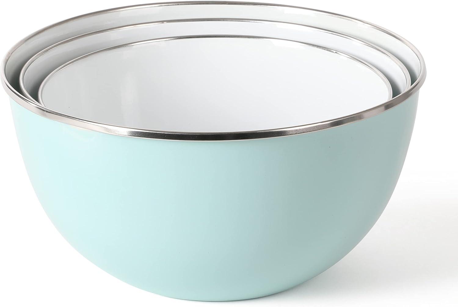 imageMartha Stewart Rockledge 6 Piece Enamel on Steel 4Qt 33 Qt amp 24 Qt Mixing Bowl Set WLids Martha Blue