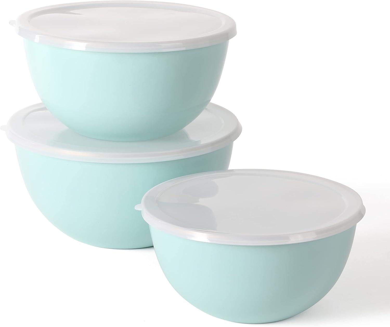 imageMartha Stewart Rockledge 6 Piece Enamel on Steel 4Qt 33 Qt amp 24 Qt Mixing Bowl Set WLids Martha Blue