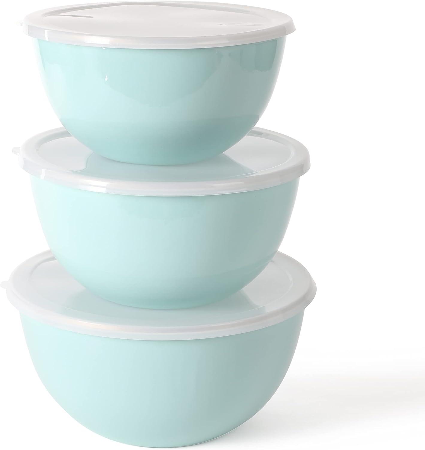 imageMartha Stewart Rockledge 6 Piece Enamel on Steel 4Qt 33 Qt amp 24 Qt Mixing Bowl Set WLids Martha Blue