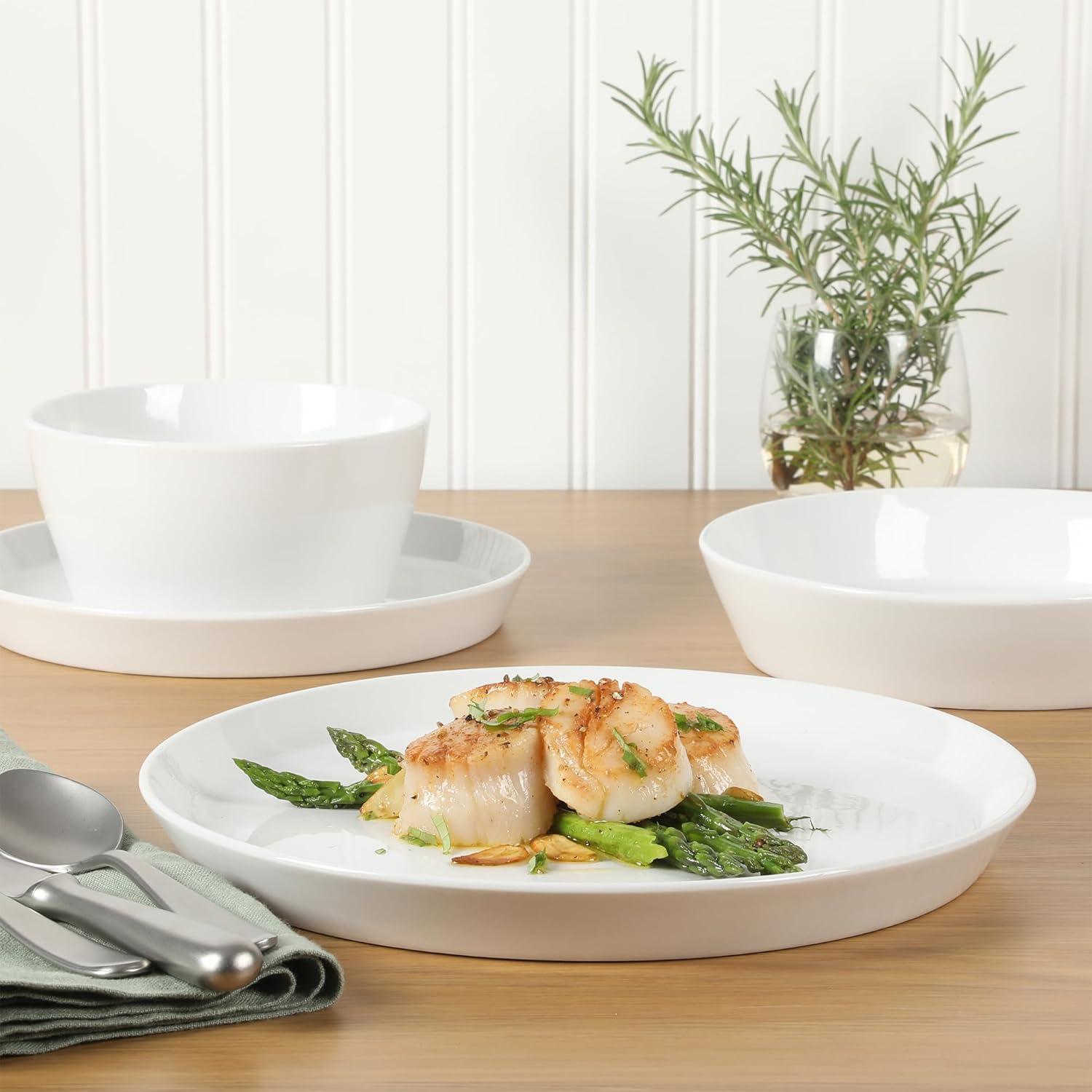 imageMartha Stewart Selma Chip amp Scratch Resistant Dinnerware Set Service for 4 16pcs White Plates and Bowls Durable Dishwasher and Microwave Safe Dishes Set for Everyday UseWhite
