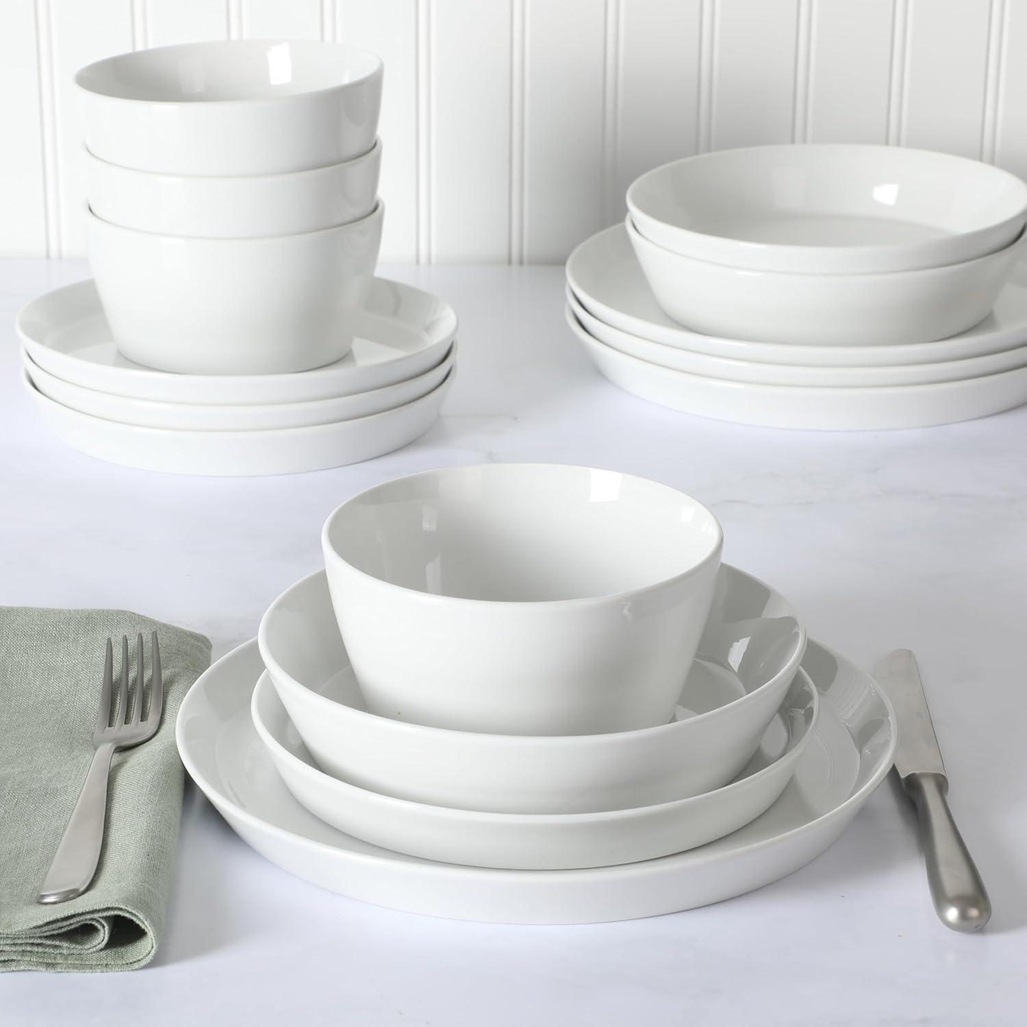 imageMartha Stewart Selma Chip amp Scratch Resistant Dinnerware Set Service for 4 16pcs White Plates and Bowls Durable Dishwasher and Microwave Safe Dishes Set for Everyday UseWhite