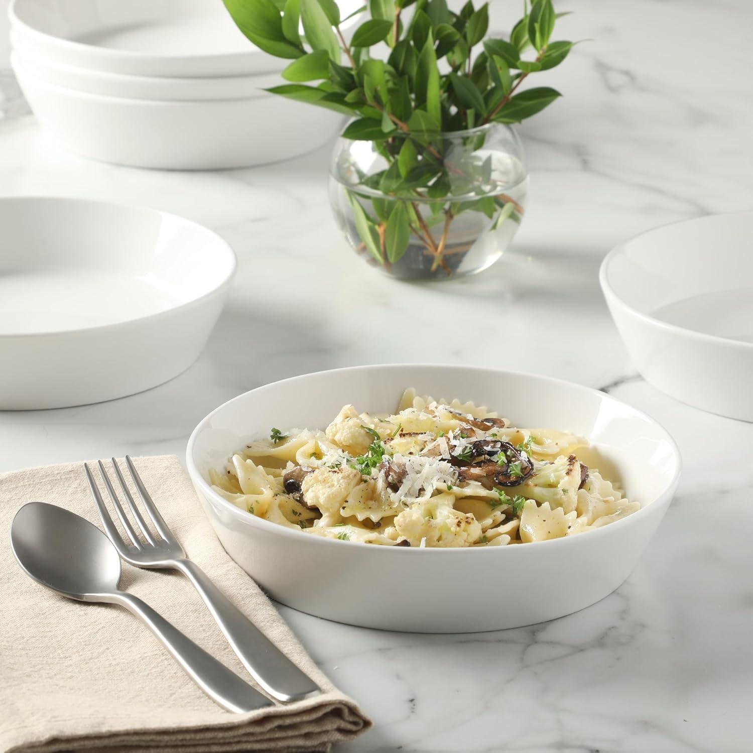 imageMartha Stewart Selma Chip amp Scratch Resistant Dinnerware Set Service for 4 16pcs White Plates and Bowls Durable Dishwasher and Microwave Safe Dishes Set for Everyday UseWhite Pasta Bowls