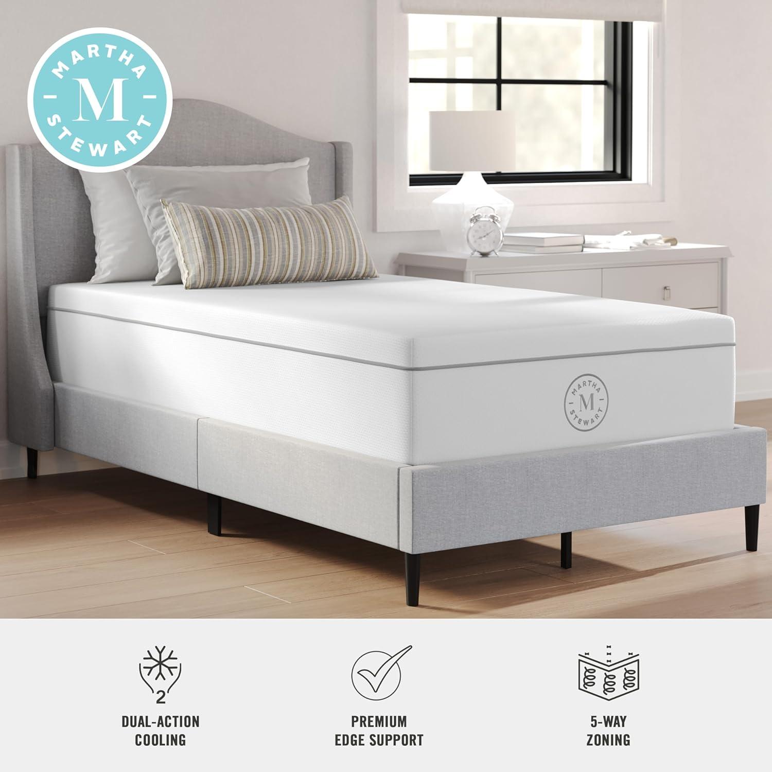 imageMartha Stewart SleepComplete Queen Mattress in a Box MediumFirm Pocket Spring and Foam Hybrid Mattress DualAction Cooling 5Zones Coolweave Cover12 WhiteTwin