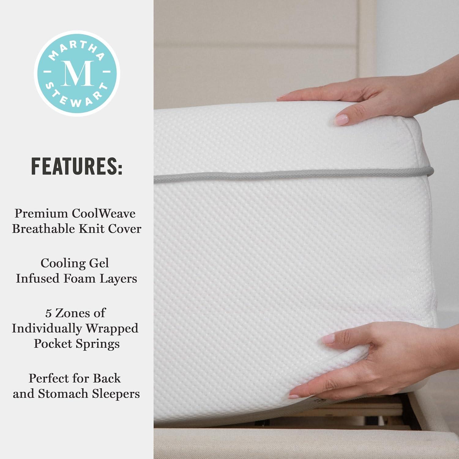 imageMartha Stewart SleepComplete Queen Mattress in a Box MediumFirm Pocket Spring and Foam Hybrid Mattress DualAction Cooling 5Zones Coolweave Cover12 WhiteTwin