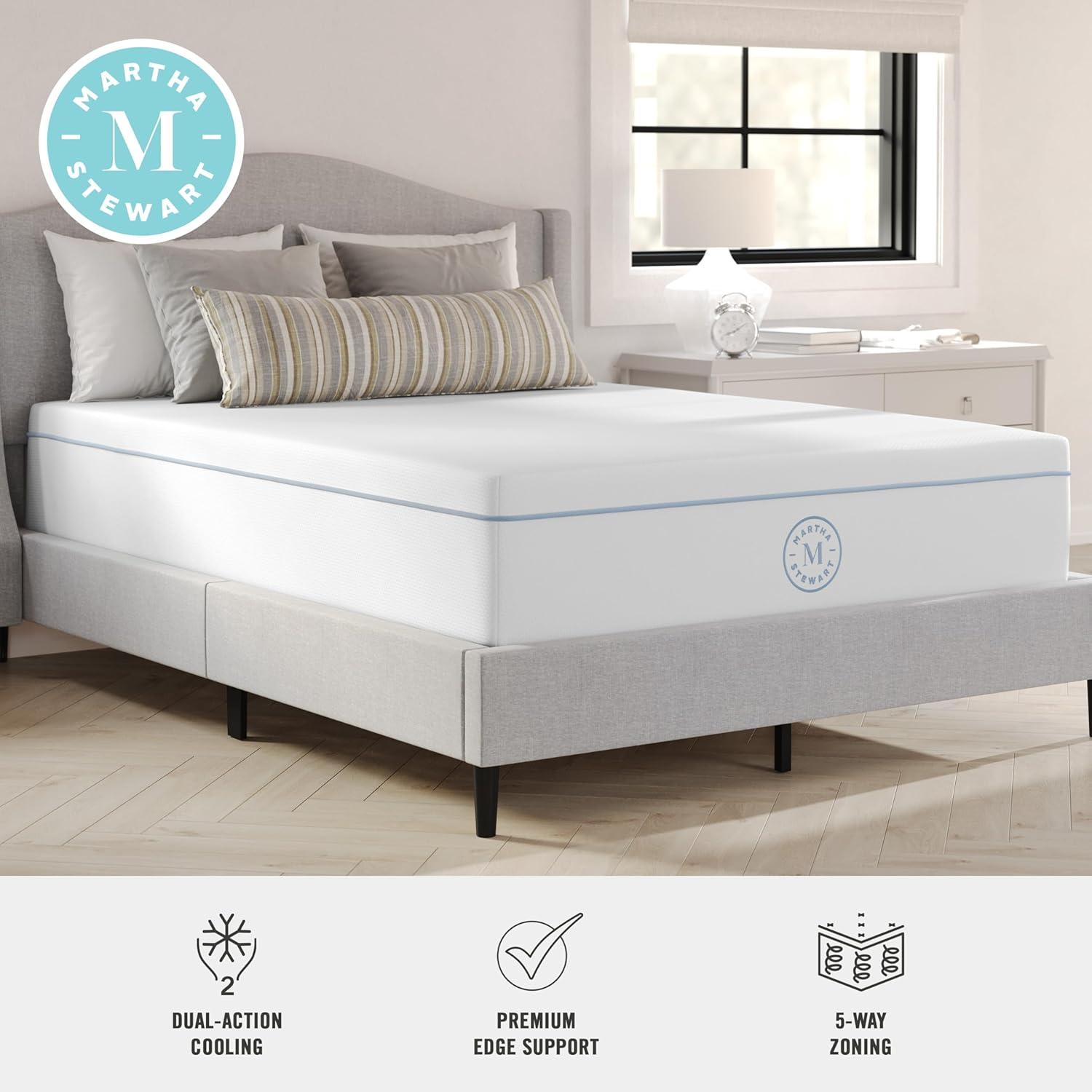 imageMartha Stewart SleepComplete Queen Mattress in a Box MediumFirm Pocket Spring and Foam Hybrid Mattress DualAction Cooling 5Zones Coolweave Cover12 WhiteFull