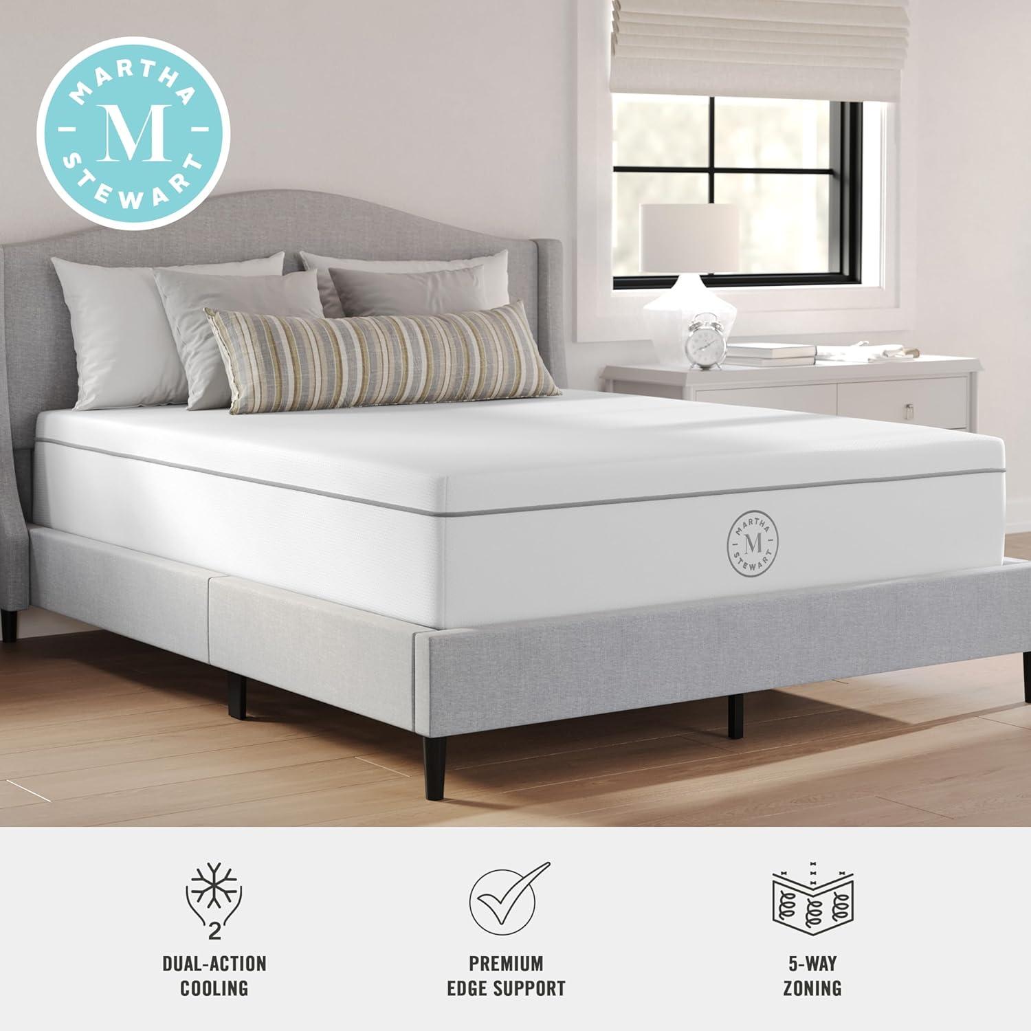 imageMartha Stewart SleepComplete Queen Mattress in a Box MediumFirm Pocket Spring and Foam Hybrid Mattress DualAction Cooling 5Zones Coolweave Cover12 WhiteQueen