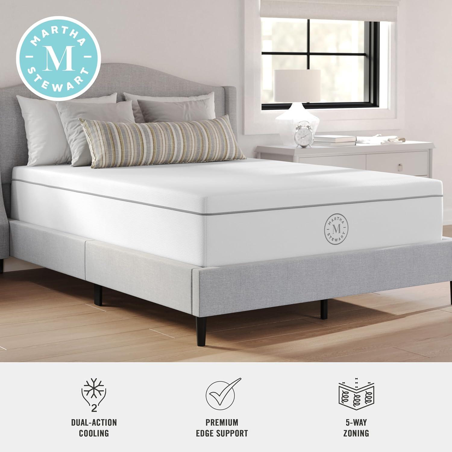 imageMartha Stewart SleepComplete Queen Mattress in a Box MediumFirm Pocket Spring and Foam Hybrid Mattress DualAction Cooling 5Zones Coolweave Cover12 WhiteFull