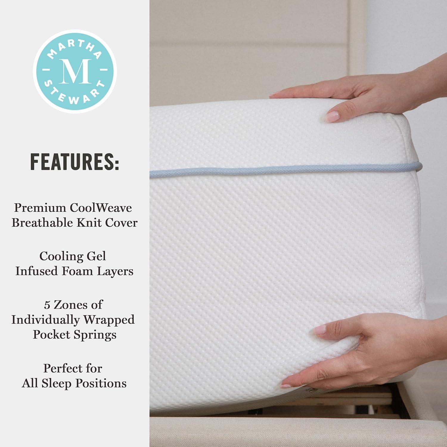 imageMartha Stewart SleepComplete Queen Mattress in a Box MediumFirm Pocket Spring and Foam Hybrid Mattress DualAction Cooling 5Zones Coolweave Cover12 WhiteQueen