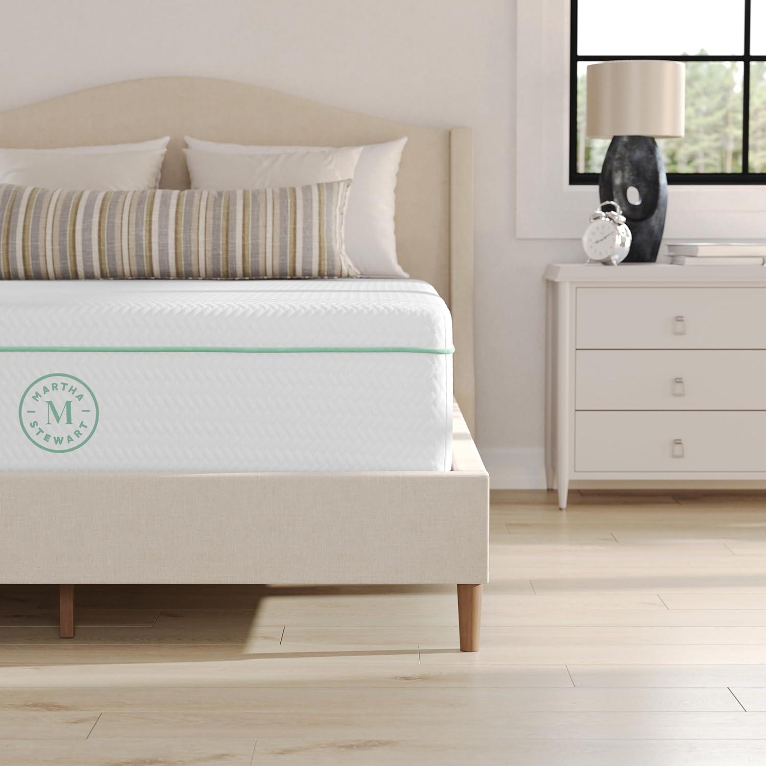 imageMartha Stewart SleepComplete Queen Mattress in a Box MediumFirm TripleAction Cooling Gel Memory Foam Mattress Removable Coolweave Jacquard Cover 12 WhiteFull