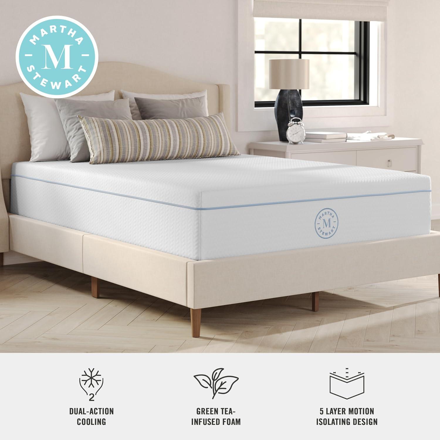 imageMartha Stewart SleepComplete Queen Mattress in a Box MediumFirm TripleAction Cooling Gel Memory Foam Mattress Removable Coolweave Jacquard Cover 12 WhiteFull