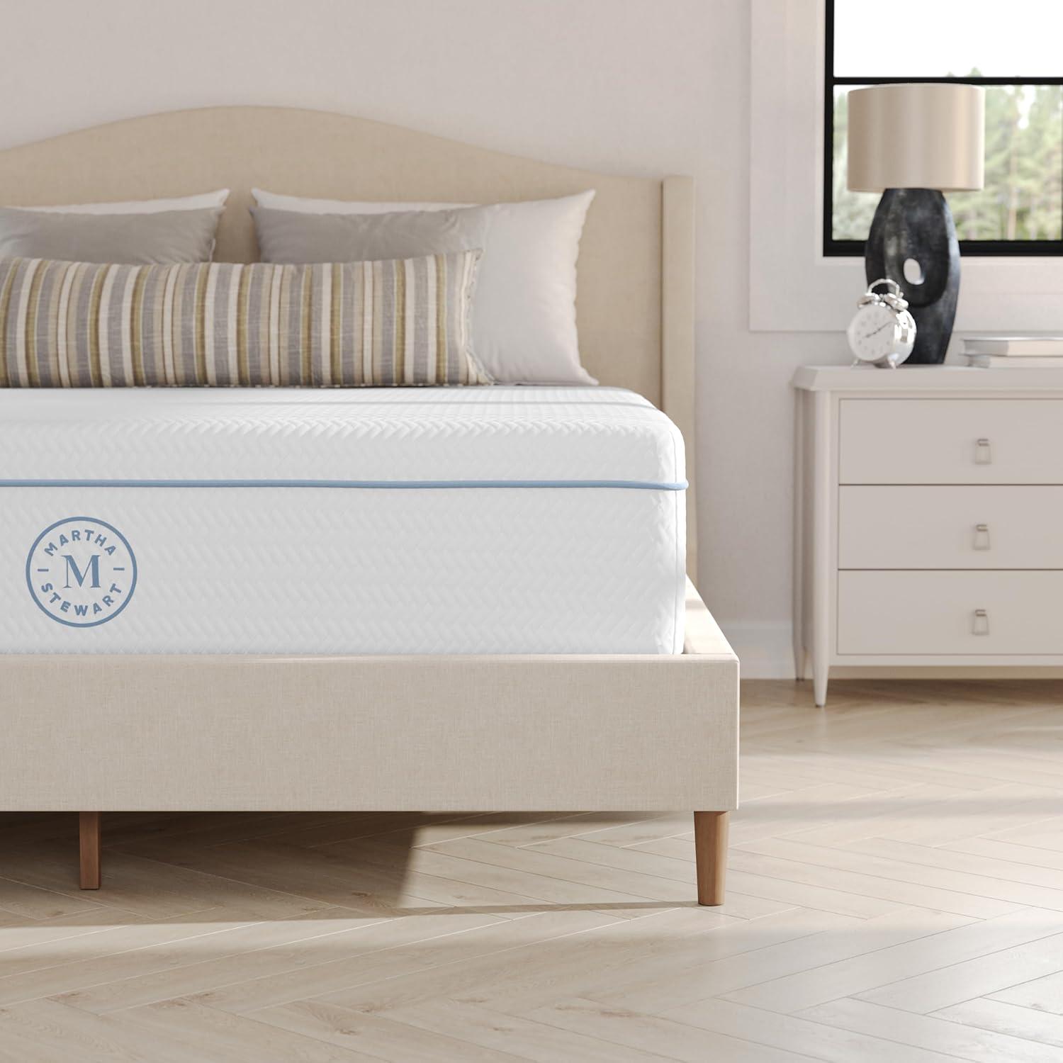 imageMartha Stewart SleepComplete Queen Mattress in a Box MediumFirm TripleAction Cooling Gel Memory Foam Mattress Removable Coolweave Jacquard Cover 12 WhiteQueen