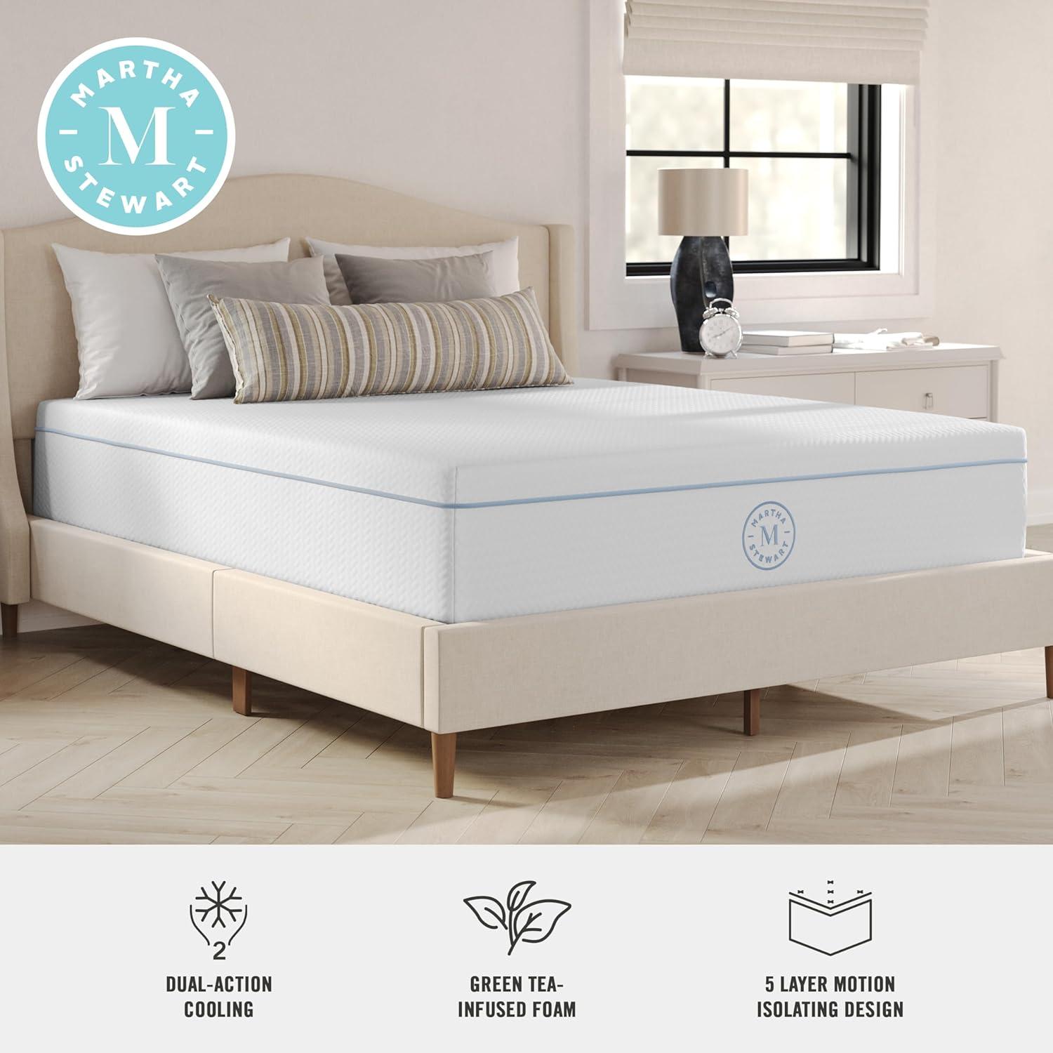 imageMartha Stewart SleepComplete Queen Mattress in a Box MediumFirm TripleAction Cooling Gel Memory Foam Mattress Removable Coolweave Jacquard Cover 12 WhiteQueen