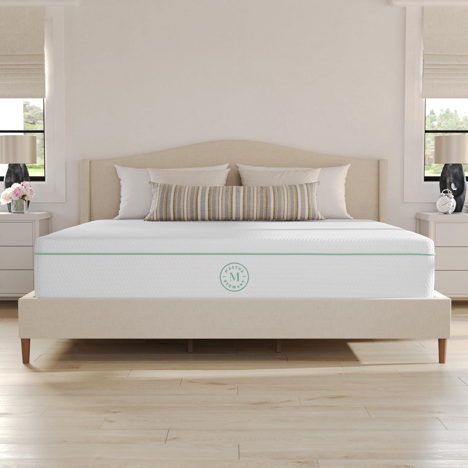 imageMartha Stewart SleepComplete Queen Mattress in a Box MediumFirm TripleAction Cooling Gel Memory Foam Mattress Removable Coolweave Jacquard Cover 12 WhiteKing