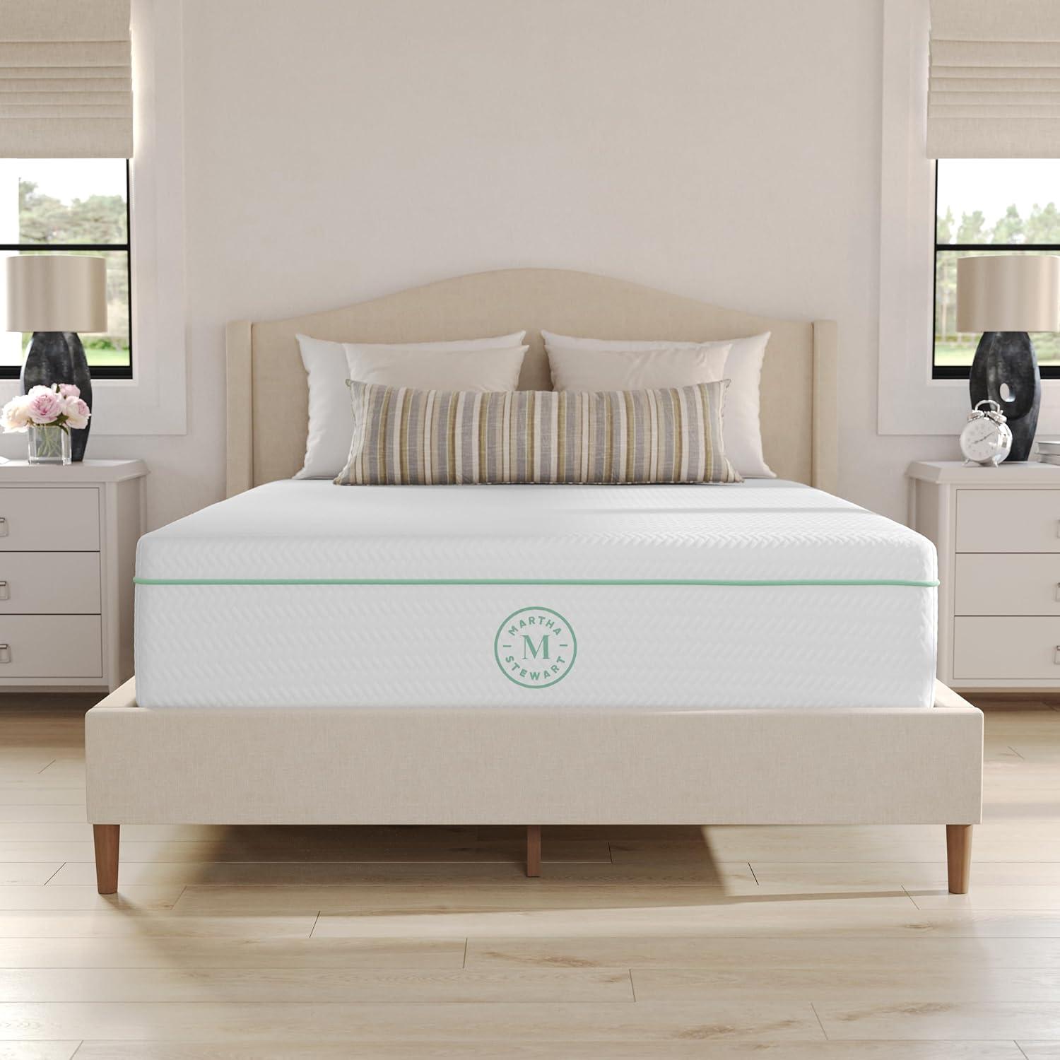 imageMartha Stewart SleepComplete Queen Mattress in a Box MediumFirm TripleAction Cooling Gel Memory Foam Mattress Removable Coolweave Jacquard Cover 12 WhiteFull