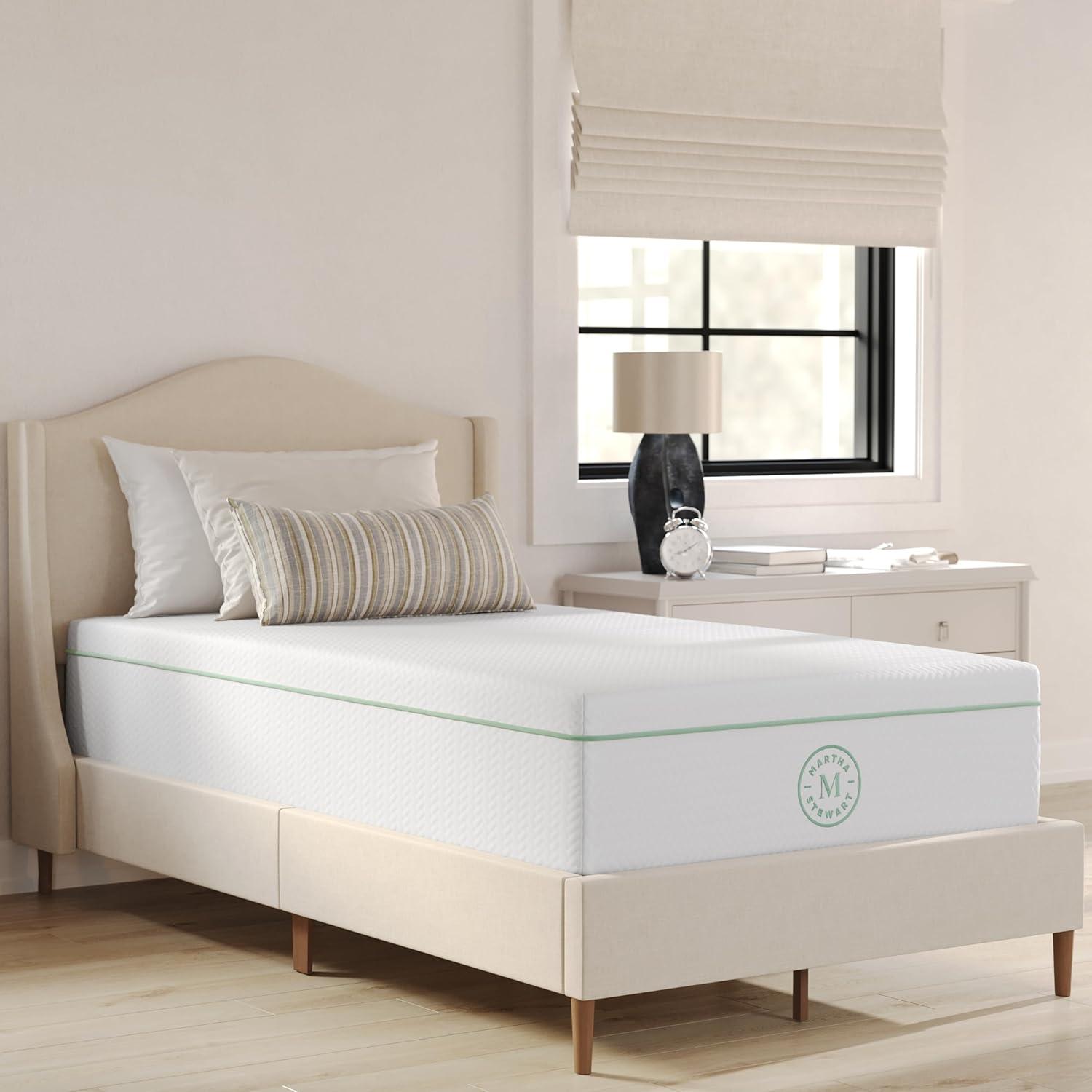 imageMartha Stewart SleepComplete Queen Mattress in a Box MediumFirm TripleAction Cooling Gel Memory Foam Mattress Removable Coolweave Jacquard Cover 12 WhiteTwin