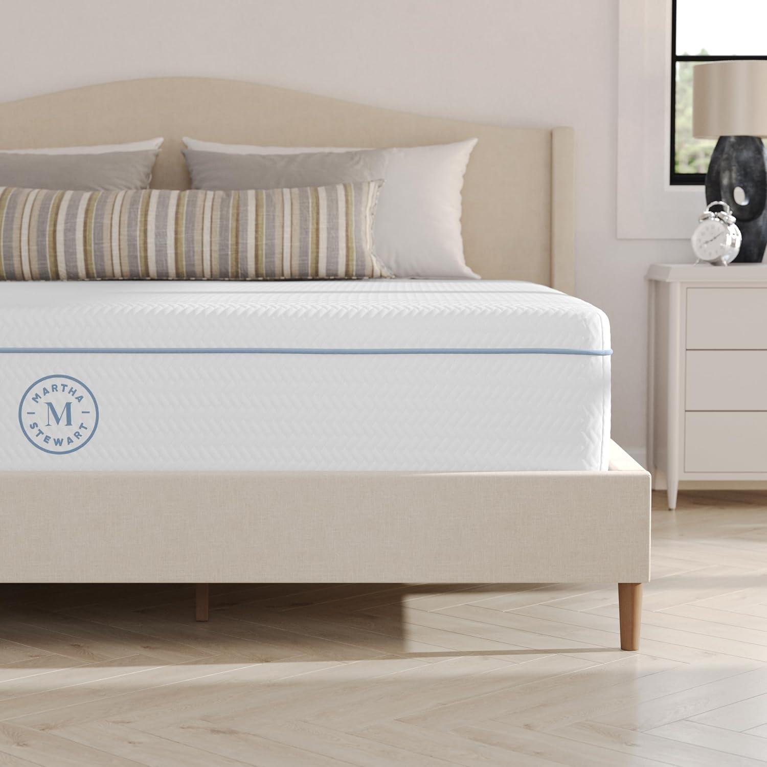 imageMartha Stewart SleepComplete Queen Mattress in a Box MediumFirm TripleAction Cooling Gel Memory Foam Mattress Removable Coolweave Jacquard Cover 12 WhiteKing