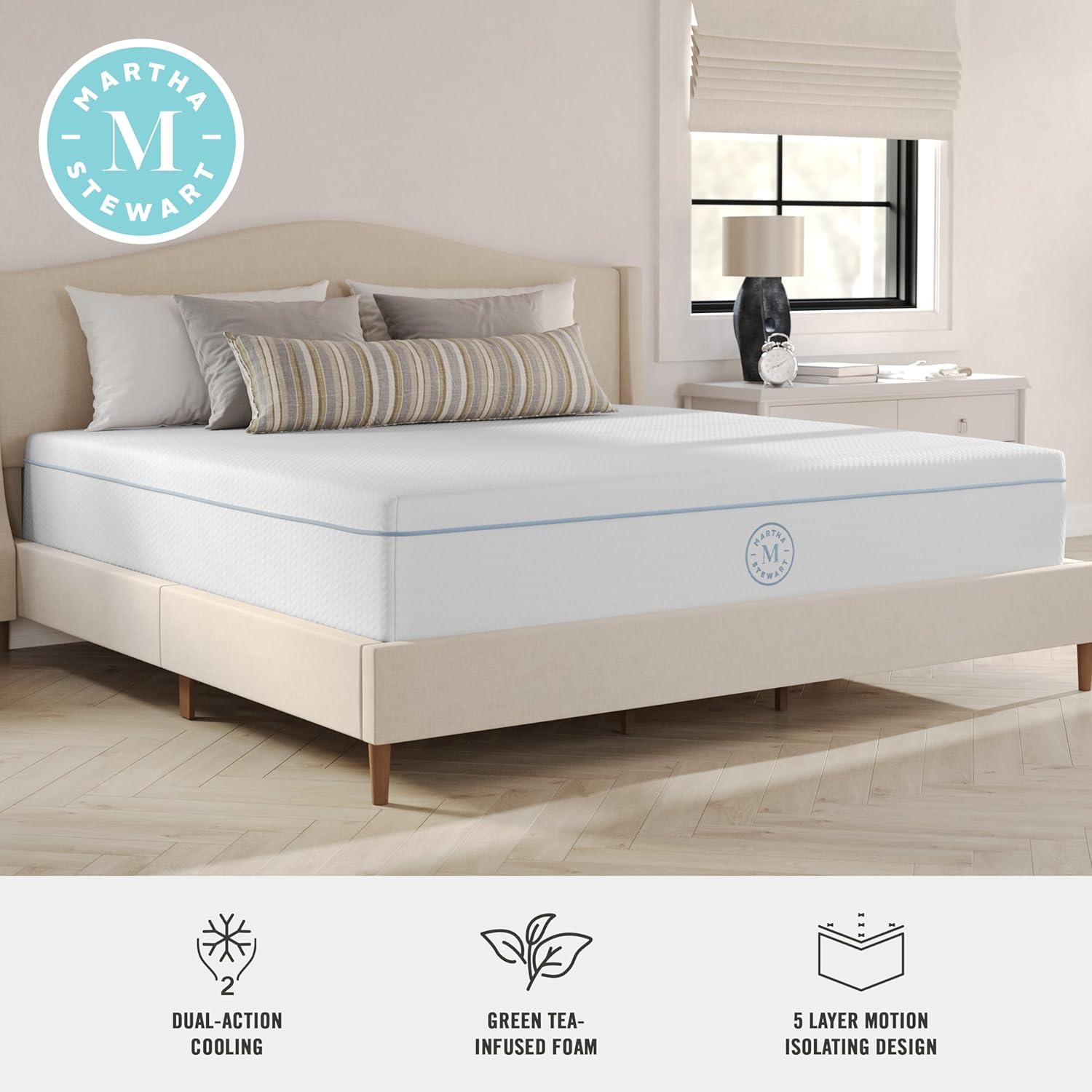 imageMartha Stewart SleepComplete Queen Mattress in a Box MediumFirm TripleAction Cooling Gel Memory Foam Mattress Removable Coolweave Jacquard Cover 12 WhiteKing