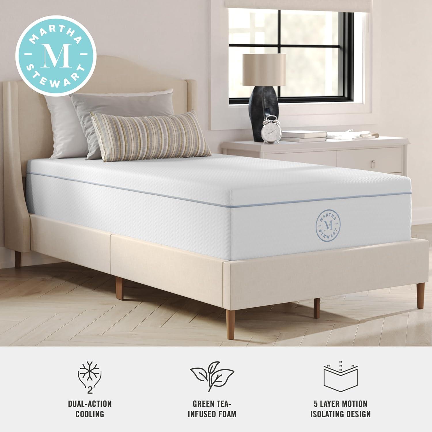 imageMartha Stewart SleepComplete Queen Mattress in a Box MediumFirm TripleAction Cooling Gel Memory Foam Mattress Removable Coolweave Jacquard Cover 12 WhiteTwin