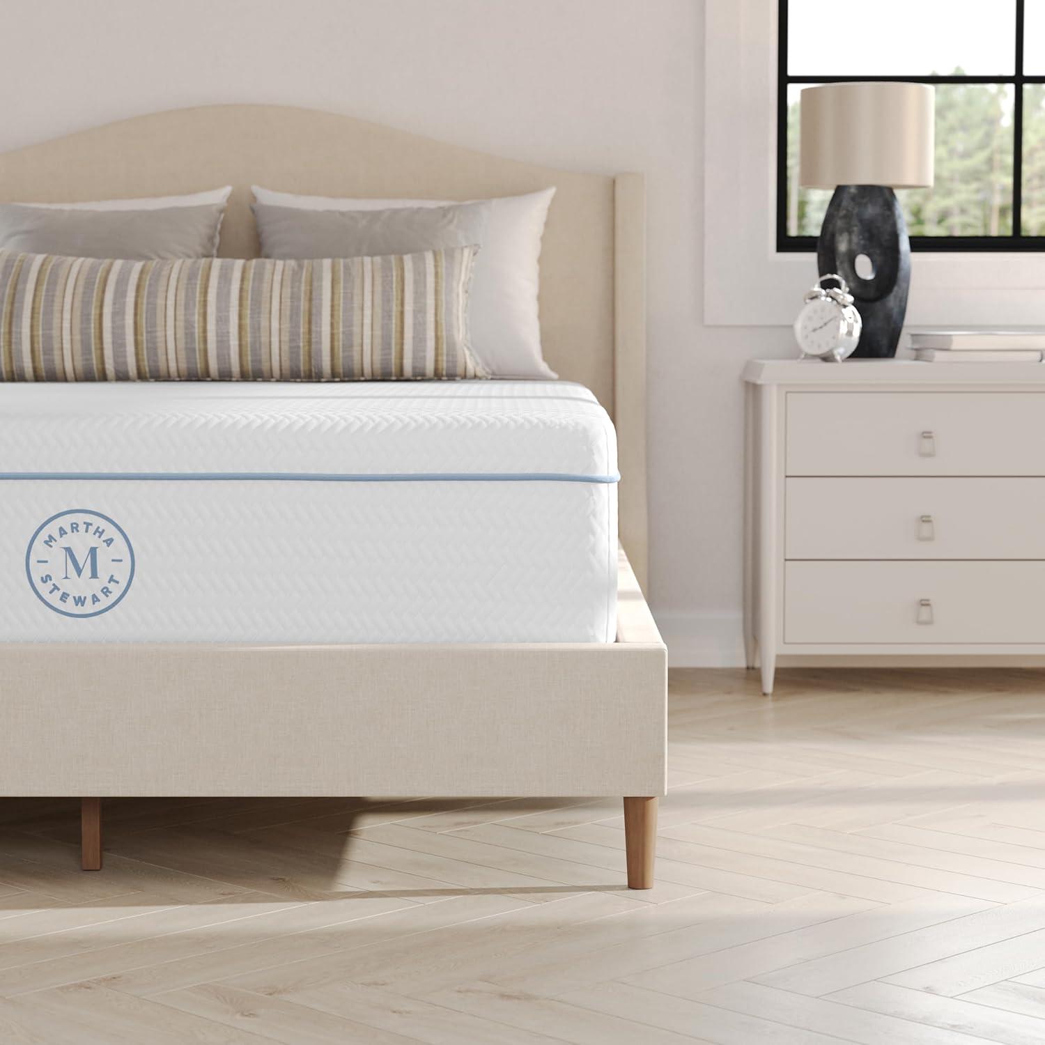 imageMartha Stewart SleepComplete Queen Mattress in a Box MediumFirm TripleAction Cooling Gel Memory Foam Mattress Removable Coolweave Jacquard Cover 12 WhiteFull