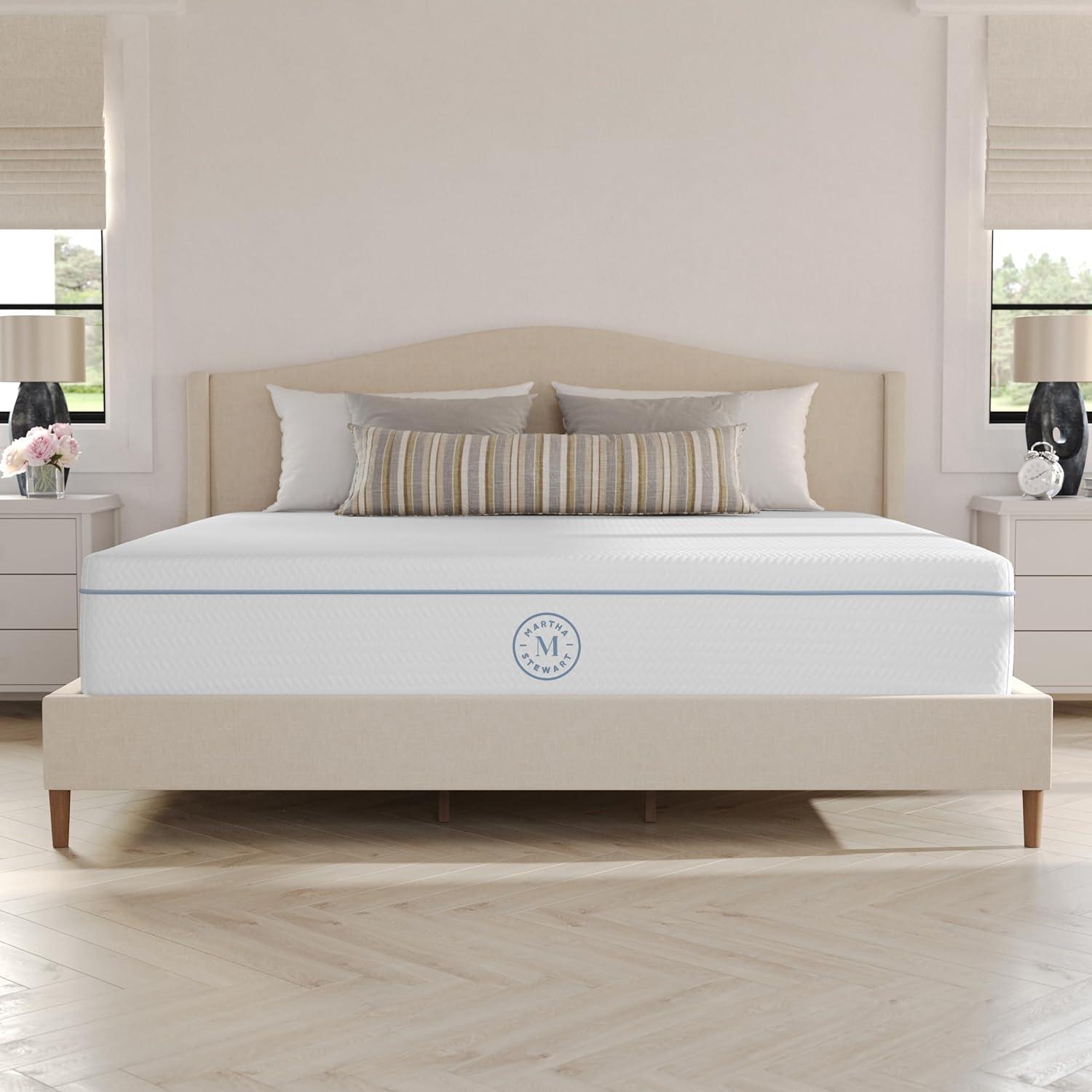 imageMartha Stewart SleepComplete Queen Mattress in a Box MediumFirm TripleAction Cooling Gel Memory Foam Mattress Removable Coolweave Jacquard Cover 12 WhiteKing