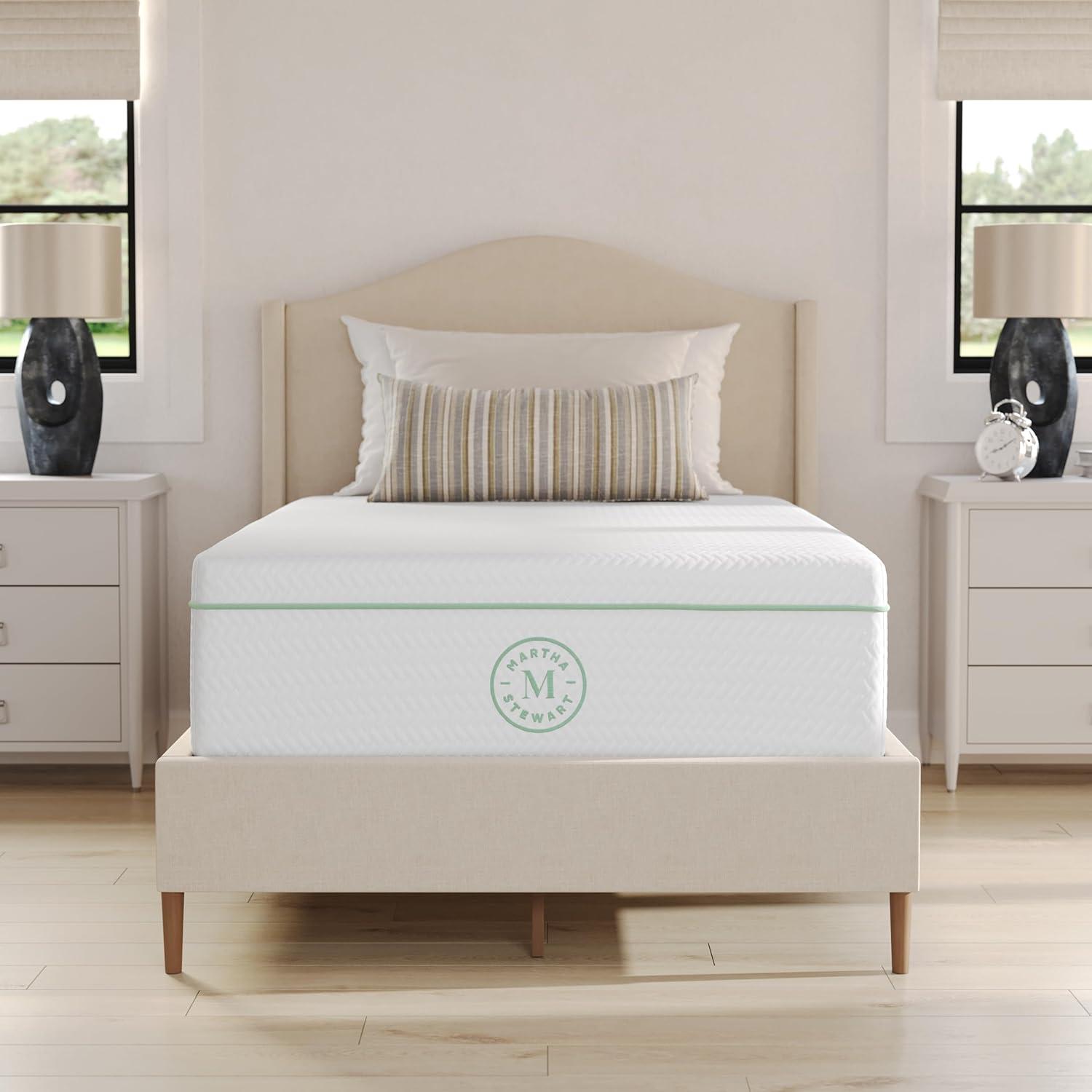imageMartha Stewart SleepComplete Queen Mattress in a Box MediumFirm TripleAction Cooling Gel Memory Foam Mattress Removable Coolweave Jacquard Cover 12 WhiteTwin