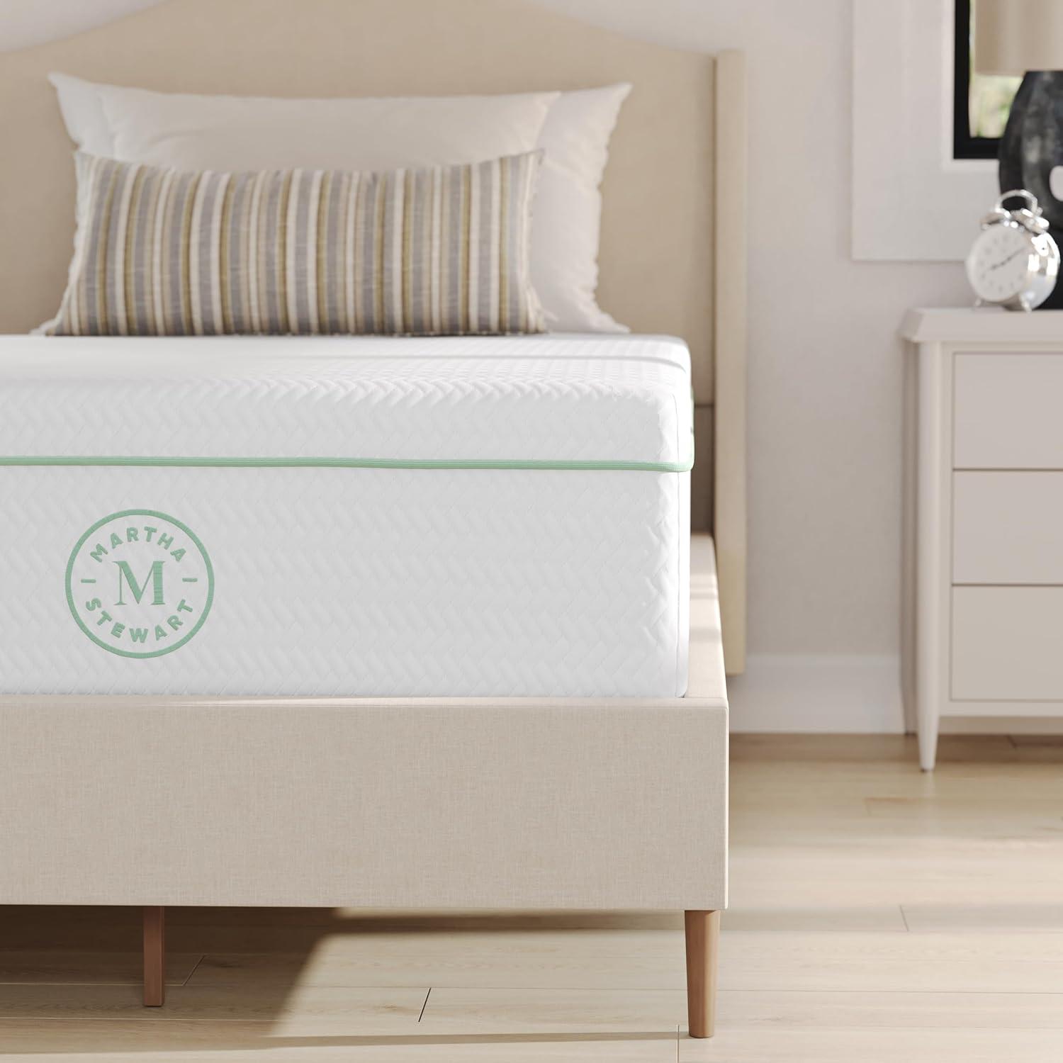 imageMartha Stewart SleepComplete Queen Mattress in a Box MediumFirm TripleAction Cooling Gel Memory Foam Mattress Removable Coolweave Jacquard Cover 12 WhiteTwin
