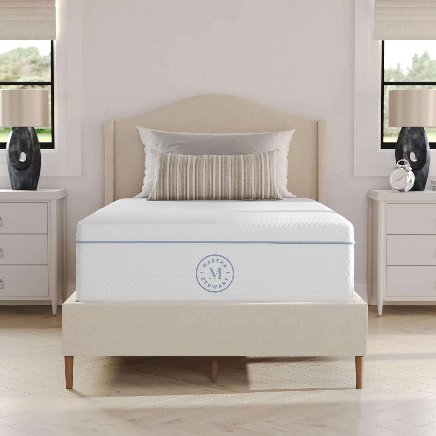 imageMartha Stewart SleepComplete Queen Mattress in a Box MediumFirm TripleAction Cooling Gel Memory Foam Mattress Removable Coolweave Jacquard Cover 12 WhiteTwin