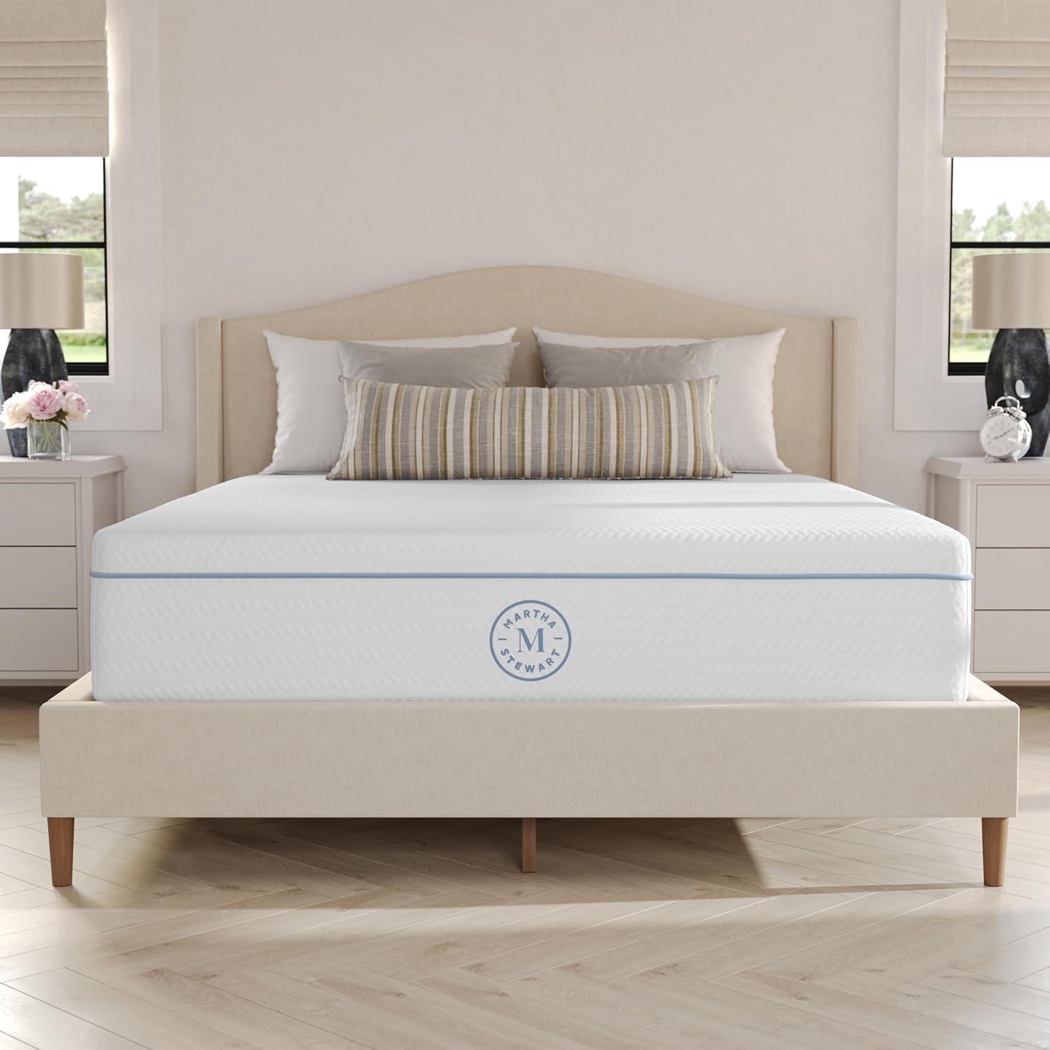 imageMartha Stewart SleepComplete Queen Mattress in a Box MediumFirm TripleAction Cooling Gel Memory Foam Mattress Removable Coolweave Jacquard Cover 12 WhiteQueen