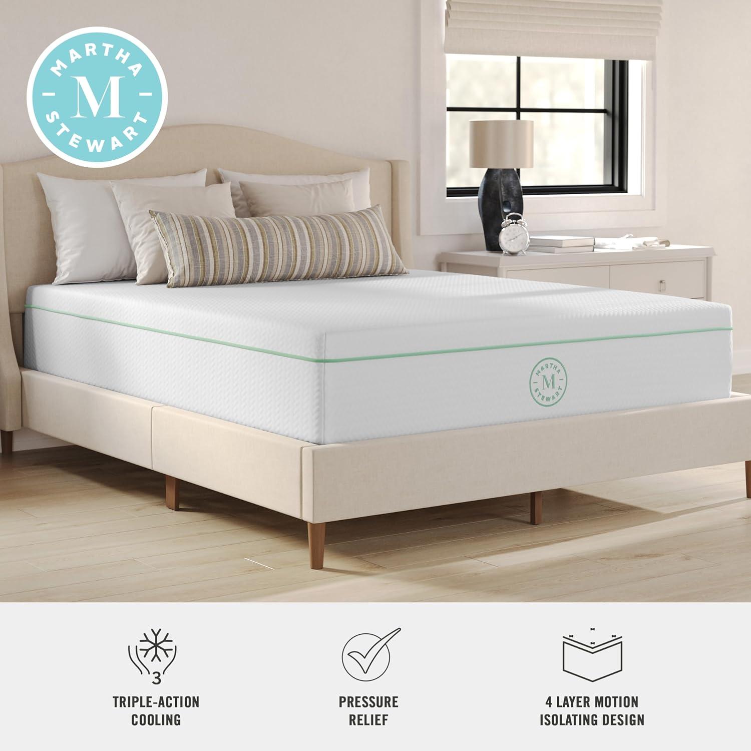 imageMartha Stewart SleepComplete Queen Mattress in a Box MediumFirm TripleAction Cooling Gel Memory Foam Mattress Removable Coolweave Jacquard Cover 12 WhiteQueen