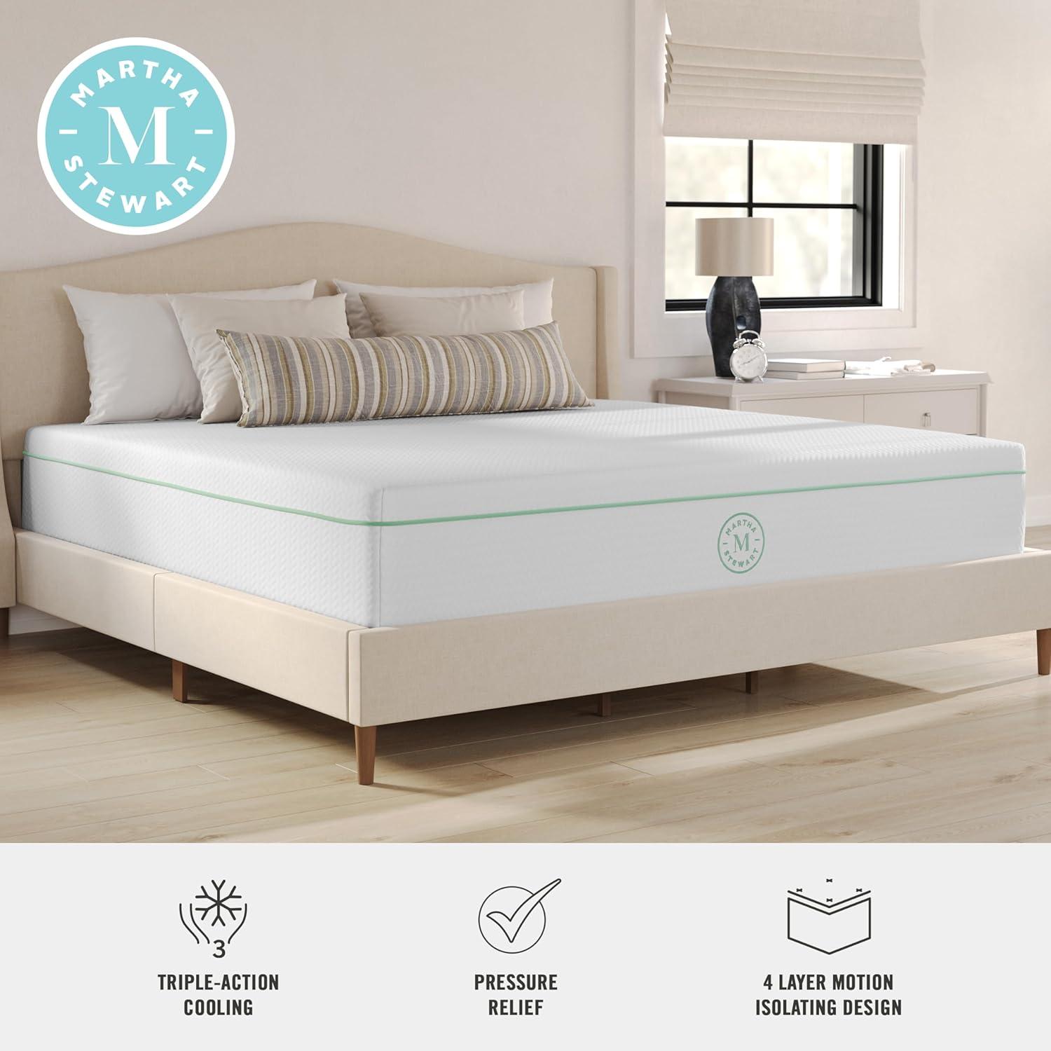imageMartha Stewart SleepComplete Queen Mattress in a Box MediumFirm TripleAction Cooling Gel Memory Foam Mattress Removable Coolweave Jacquard Cover 12 WhiteKing
