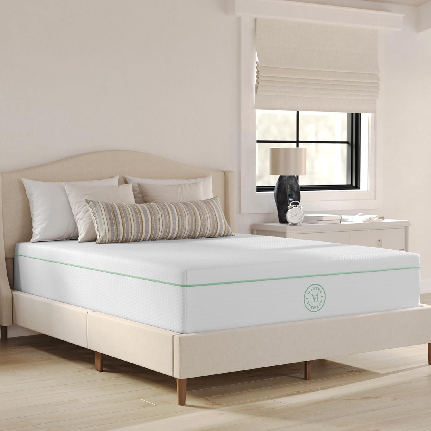 imageMartha Stewart SleepComplete Queen Mattress in a Box MediumFirm TripleAction Cooling Gel Memory Foam Mattress Removable Coolweave Jacquard Cover 12 WhiteQueen