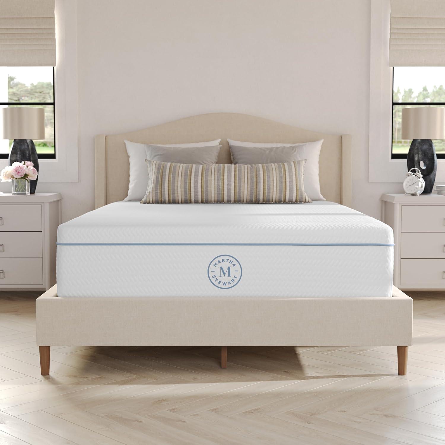 imageMartha Stewart SleepComplete Queen Mattress in a Box MediumFirm TripleAction Cooling Gel Memory Foam Mattress Removable Coolweave Jacquard Cover 12 WhiteFull
