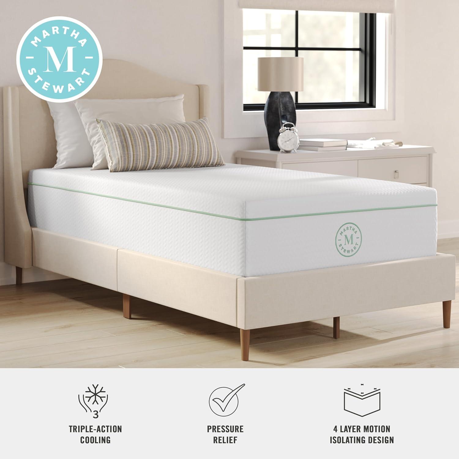 imageMartha Stewart SleepComplete Queen Mattress in a Box MediumFirm TripleAction Cooling Gel Memory Foam Mattress Removable Coolweave Jacquard Cover 12 WhiteTwin