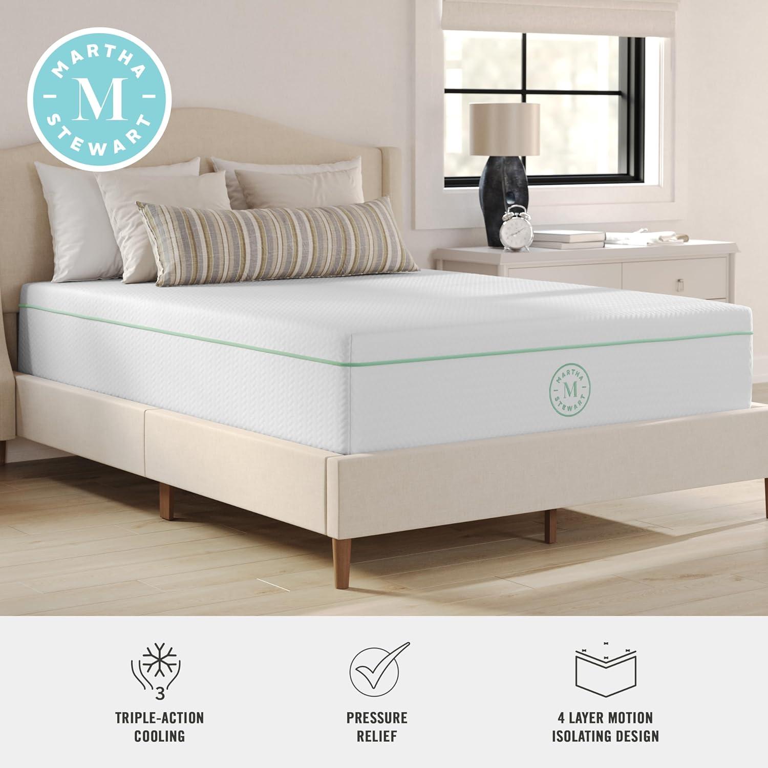 imageMartha Stewart SleepComplete Queen Mattress in a Box MediumFirm TripleAction Cooling Gel Memory Foam Mattress Removable Coolweave Jacquard Cover 12 WhiteFull