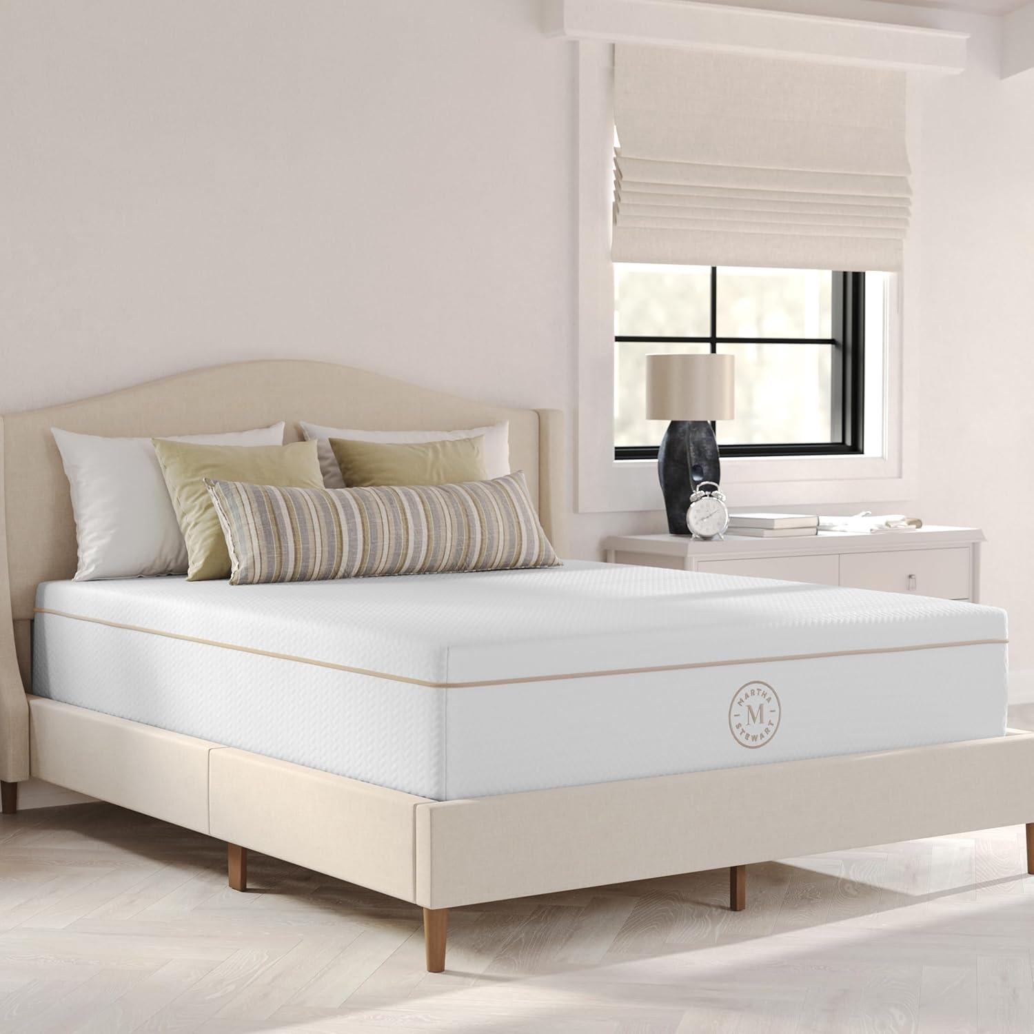 imageMartha Stewart SleepComplete Queen Mattress in a Box MediumPlush DualAction Cooling Gel Memory Foam Mattress Removable Coolweave Jacquard Cover 12 WhiteWhite