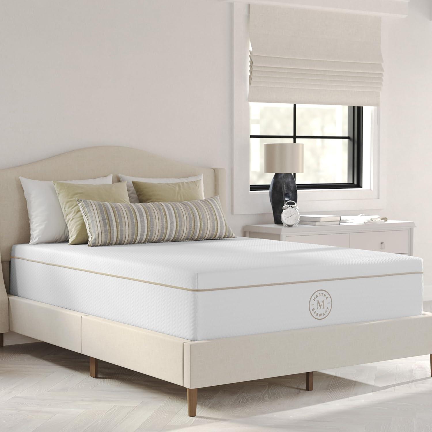 imageMartha Stewart SleepComplete Queen Mattress in a Box MediumPlush DualAction Cooling Gel Memory Foam Mattress Removable Coolweave Jacquard Cover 12 WhiteWhite