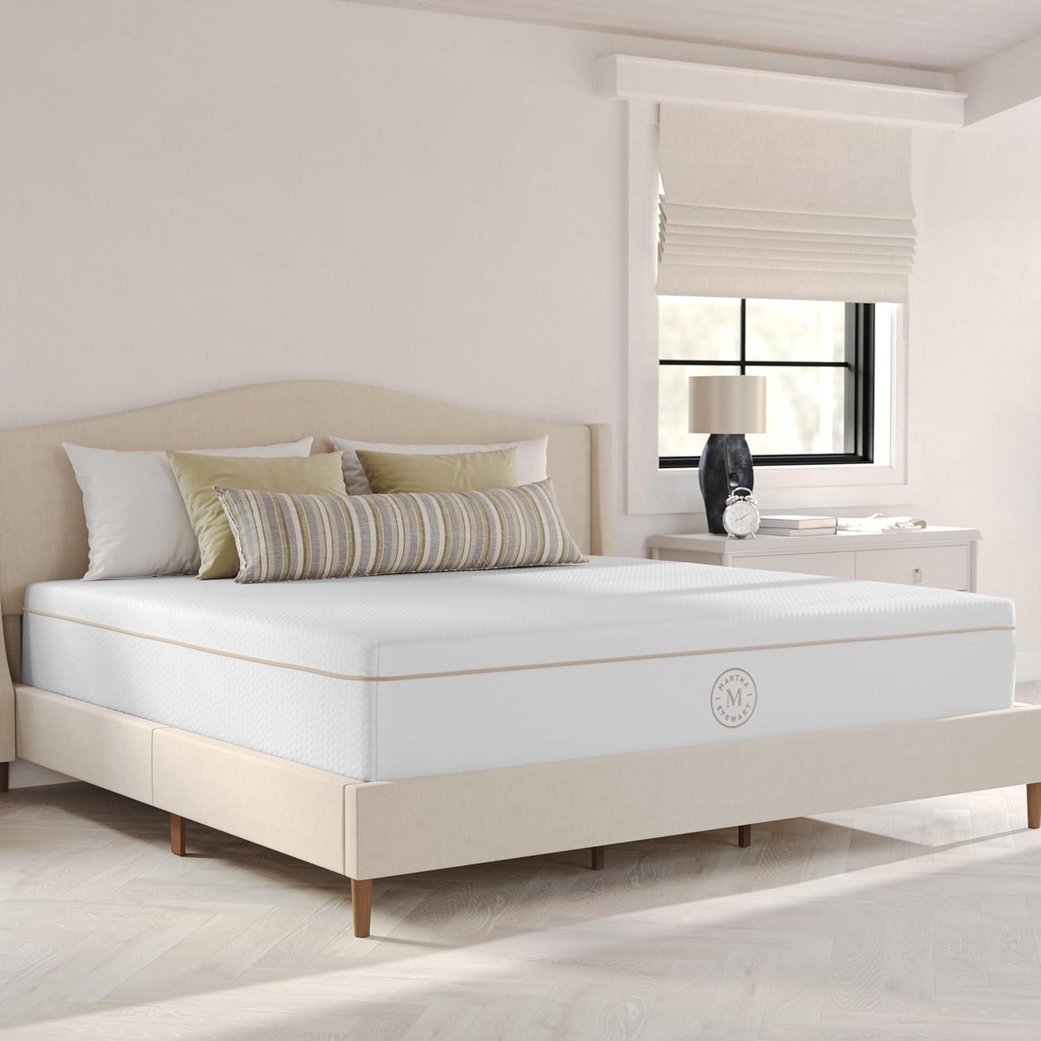 imageMartha Stewart SleepComplete Queen Mattress in a Box MediumPlush DualAction Cooling Gel Memory Foam Mattress Removable Coolweave Jacquard Cover 12 WhiteWhite