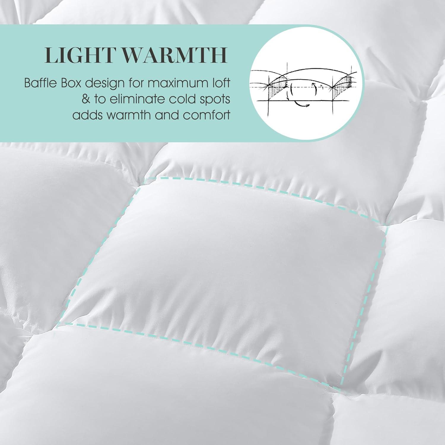 imageMartha Stewart White Down Feather Comforter Queen Size 600 Fill Power 100 Cotton Down Duvet Insert Made in USA All Season Medium Warmth Comforter with Corner Loops 90 x 90WhiteLightweight